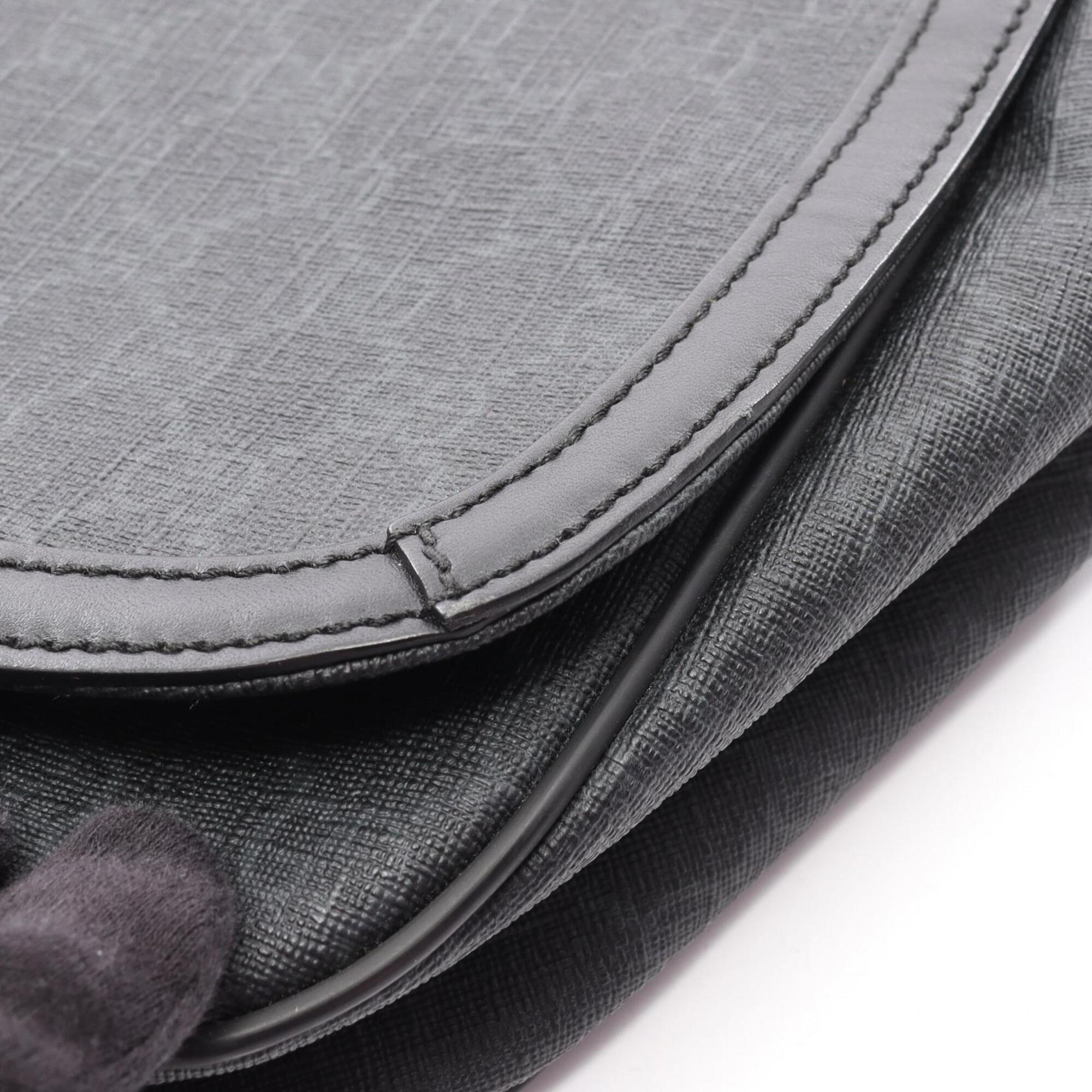 Gucci Black Leather Canvas Handbag Shoulder Bag (Pre-Owned)