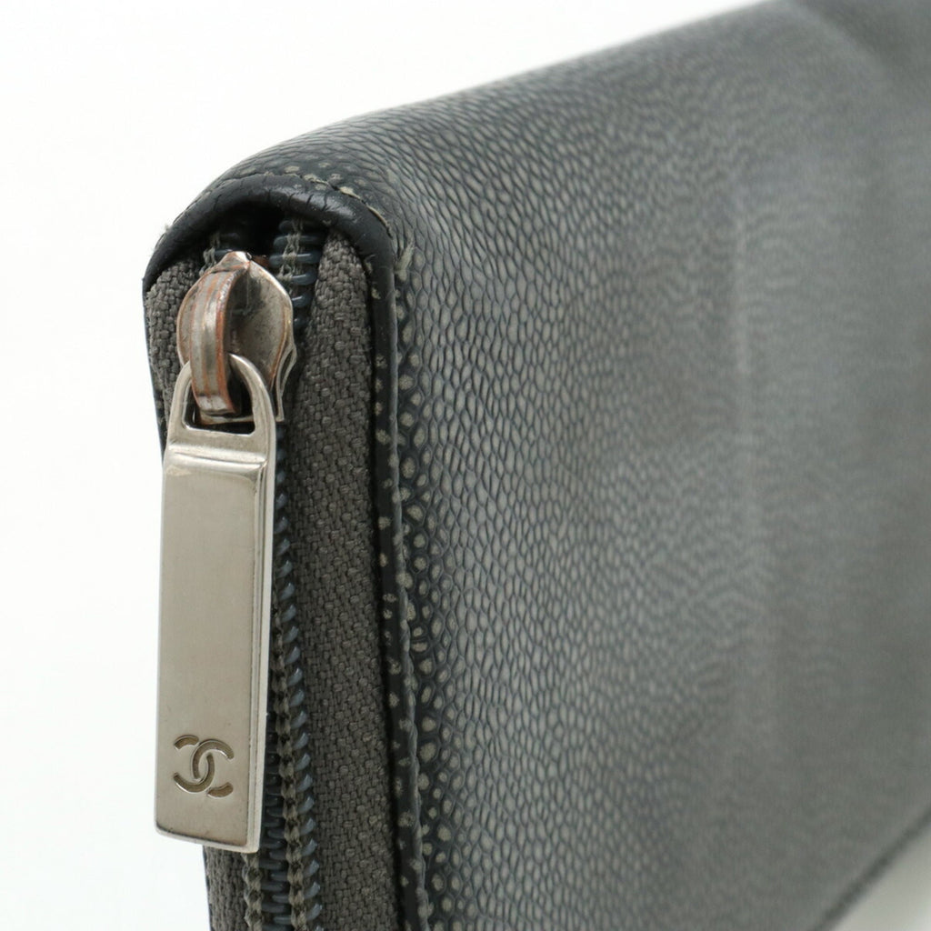 Chanel Metallic Gray Grained Calfskin Long Wallet (Bi-Fold)