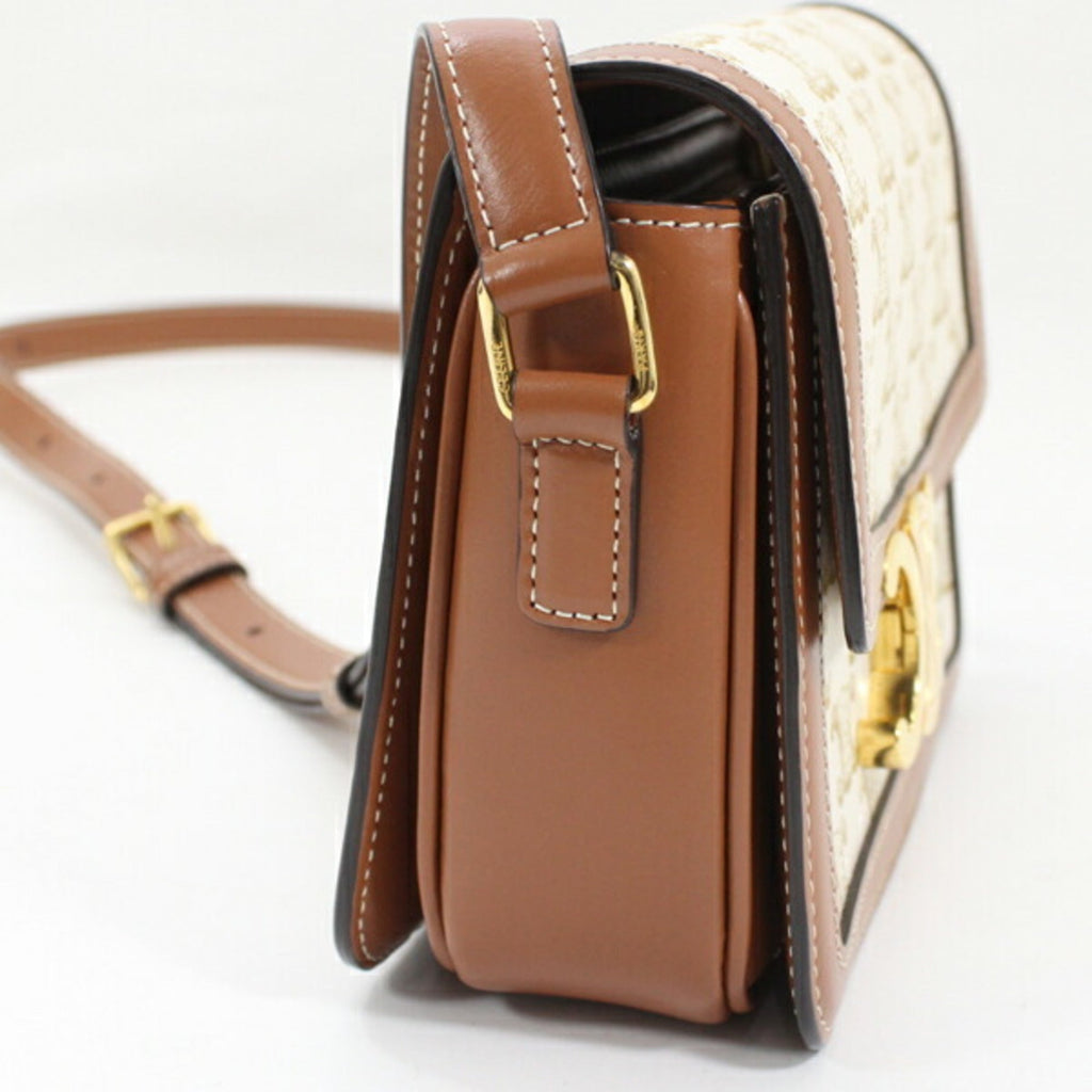 Celine Brown White Canvas Leather Shoulder Bag