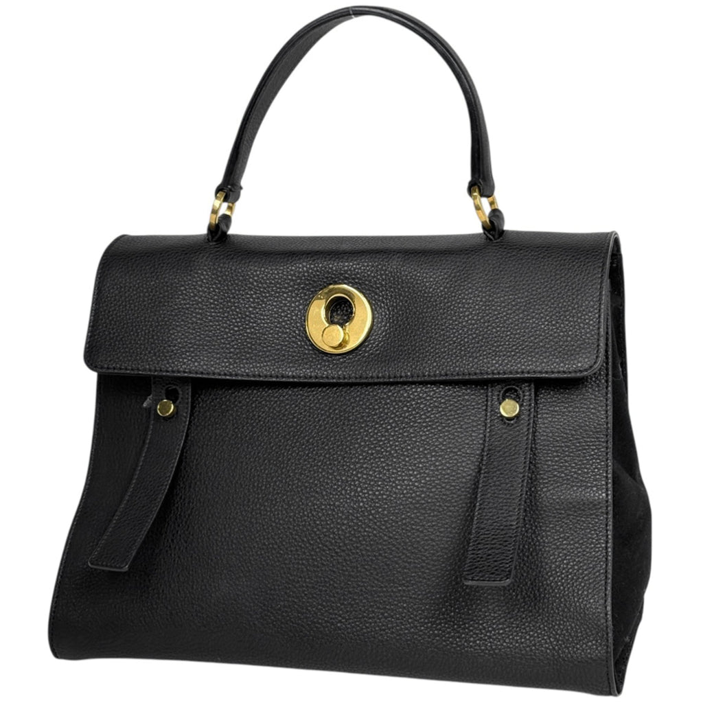 Saint Laurent Black Leather Canvas Handbag (Pre-Owned)
