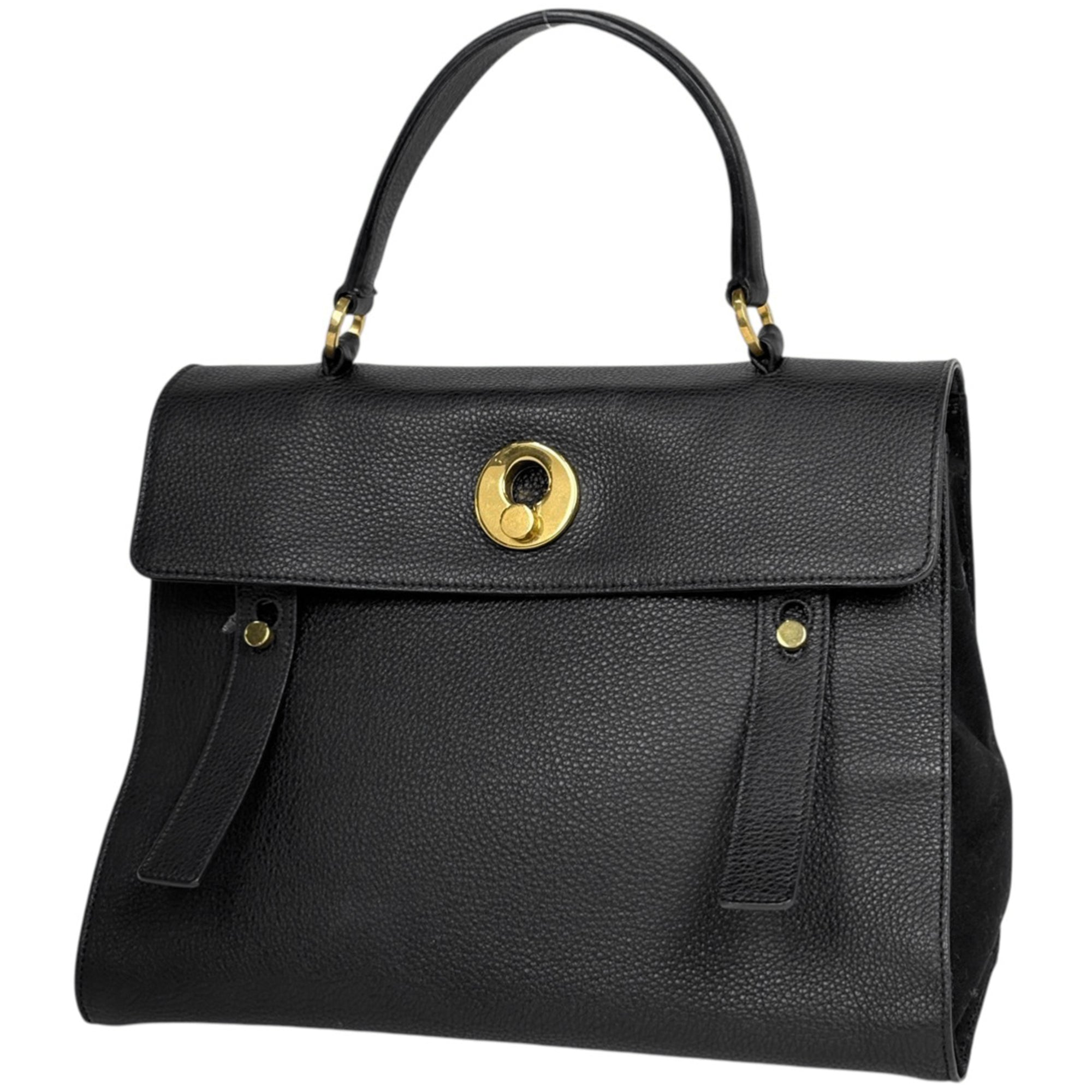 Saint Laurent Black Leather Canvas Handbag (Pre-Owned)