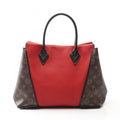Louis Vuitton Black Brown Monogram Red Color Coated Canvas Leather Tote Bag