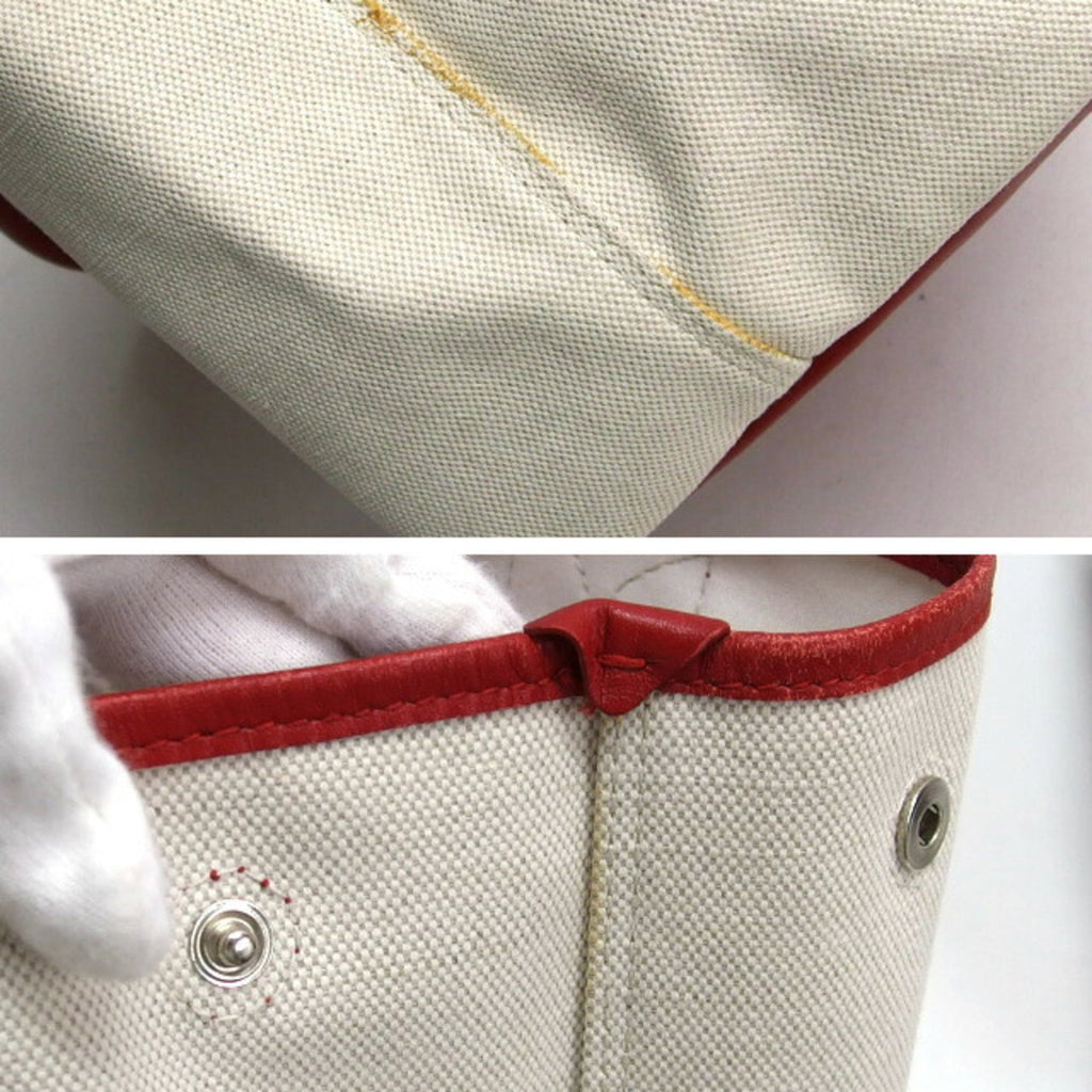 Balenciaga Red Color White Canvas Leather Handbag Tote