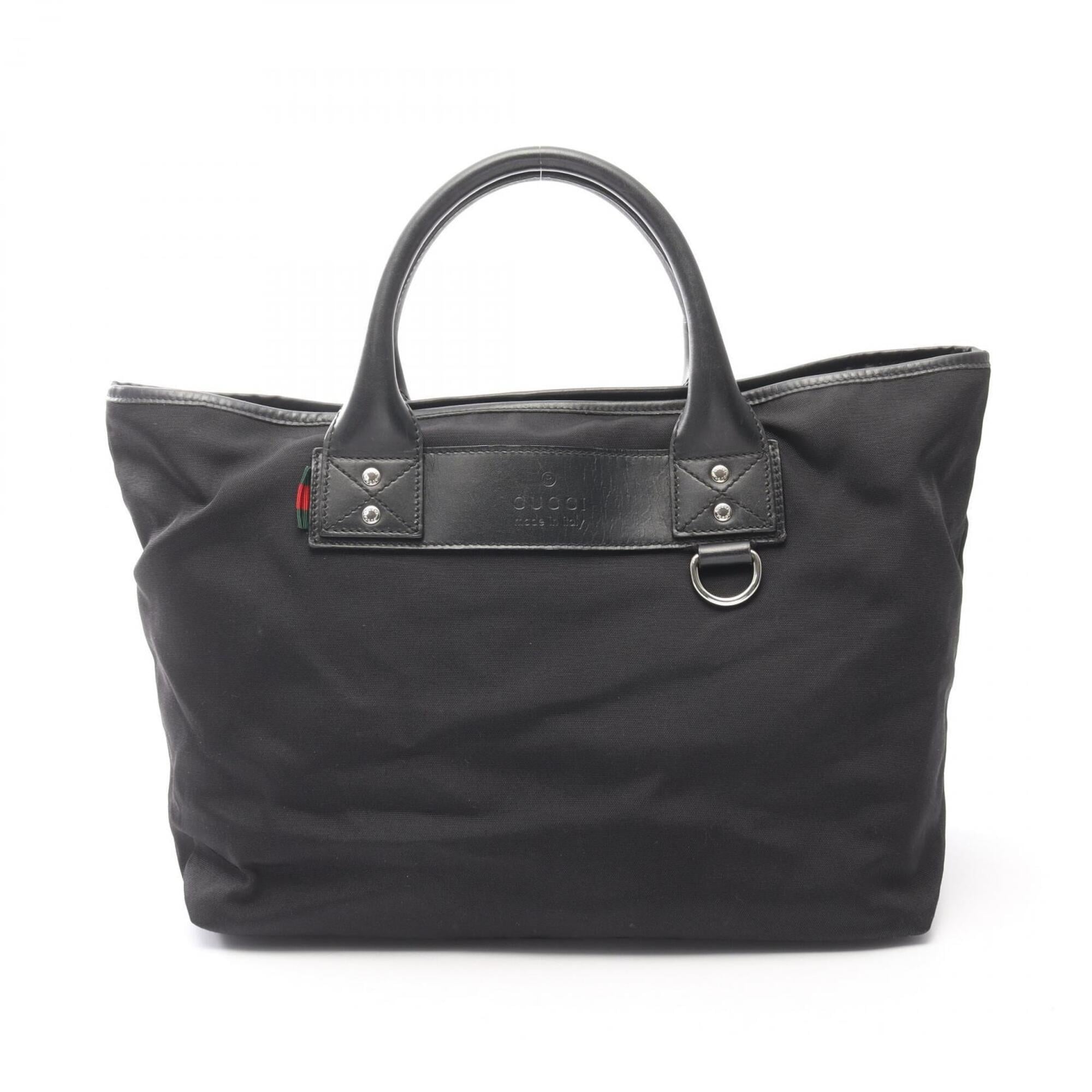 Gucci Black Nylon Leather Handbag Tote Bag (Pre-Owned)