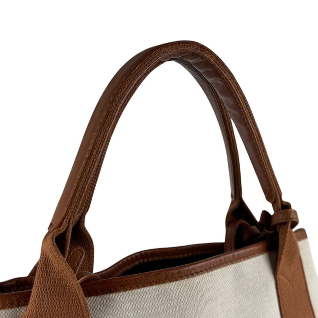 Balenciaga Brown Ivory Canvas Leather Handbag Shoulder