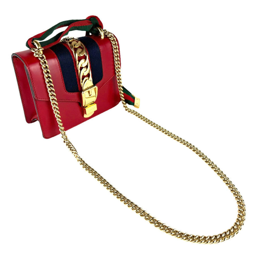Gucci Navy Red Color Leather Shoulder Bag (Pre-Owned)
