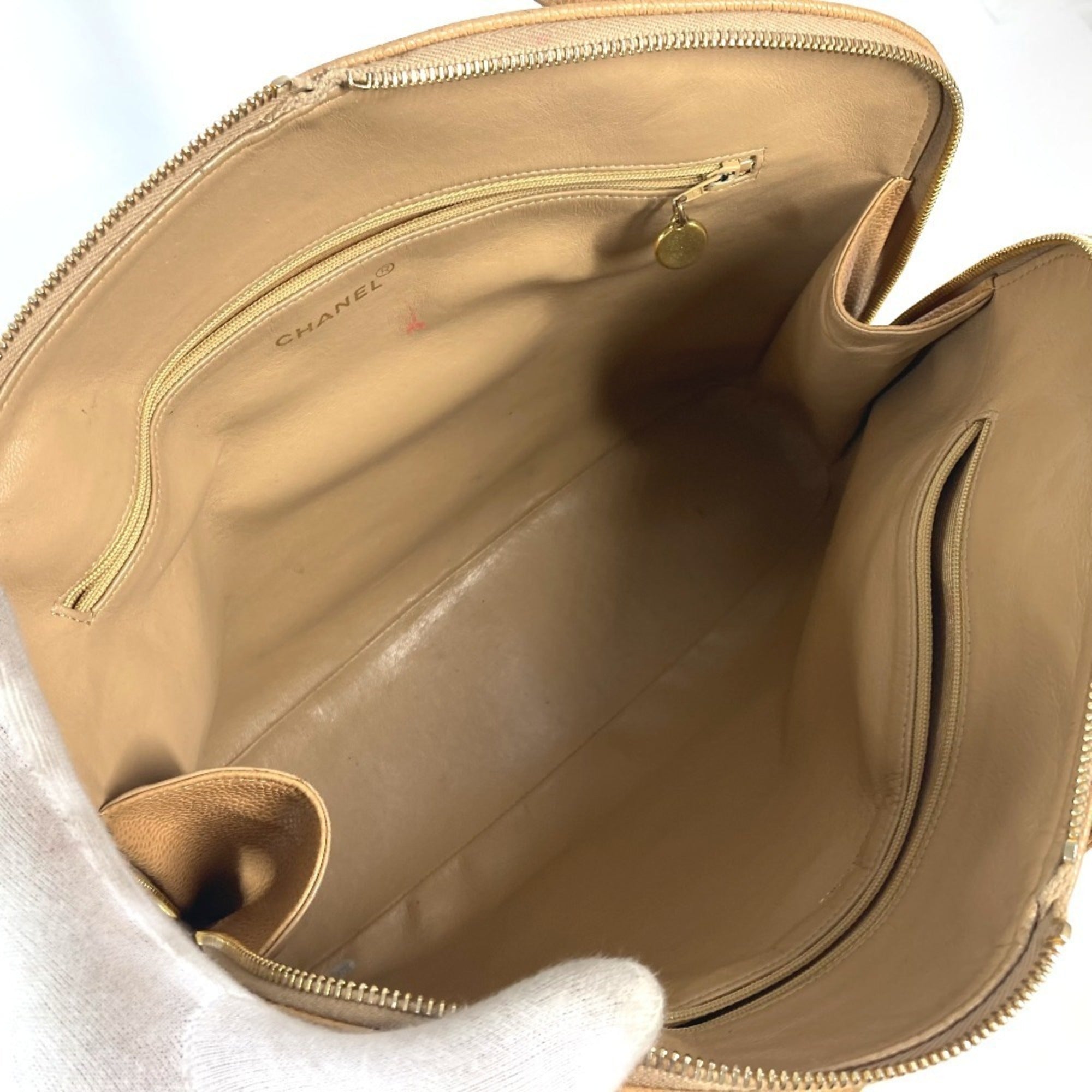 Chanel Beige Grained Calfskin Shoulder Bag Tote Bag