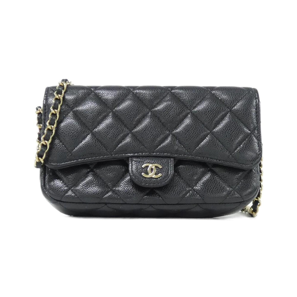 Chanel Black Grained Calfskin Phone Wallet