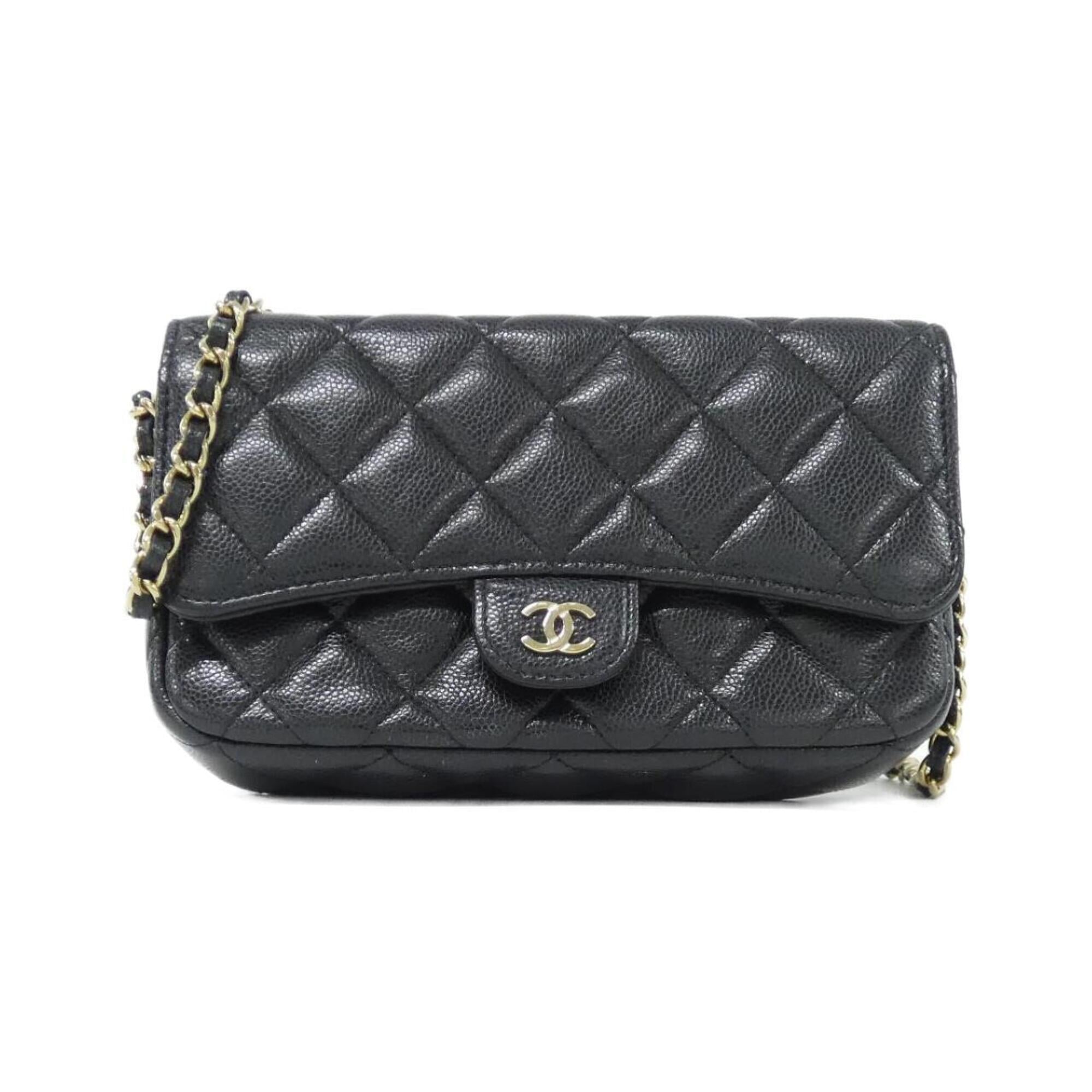 Chanel Black Grained Calfskin Phone Wallet