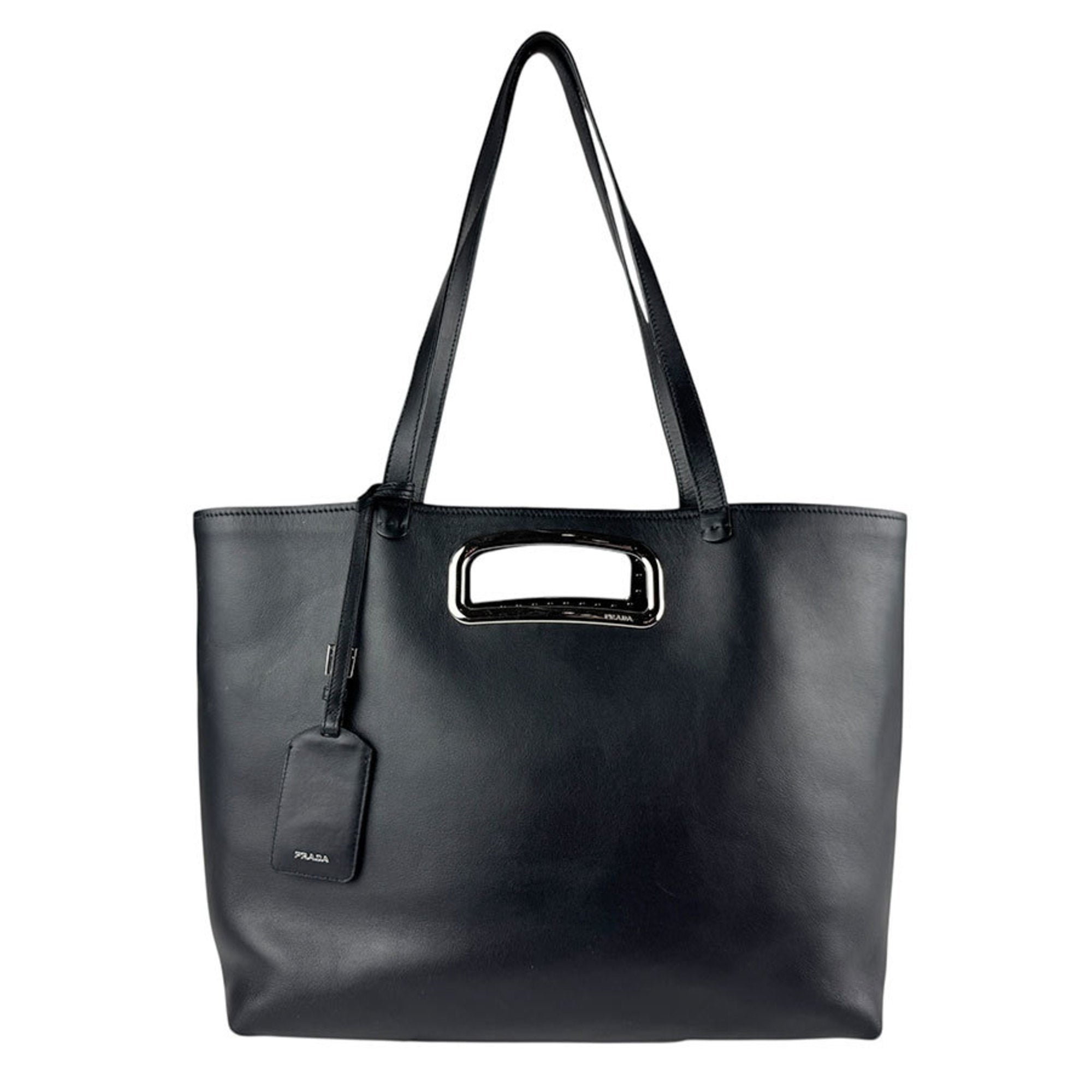 Prada Black Leather Handbag Shoulder Bag Tote Bag