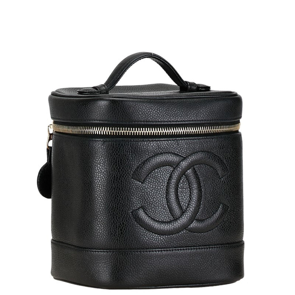 Chanel Caviar Skin Black Gold Caviar Leather Handbag Vanity Bag