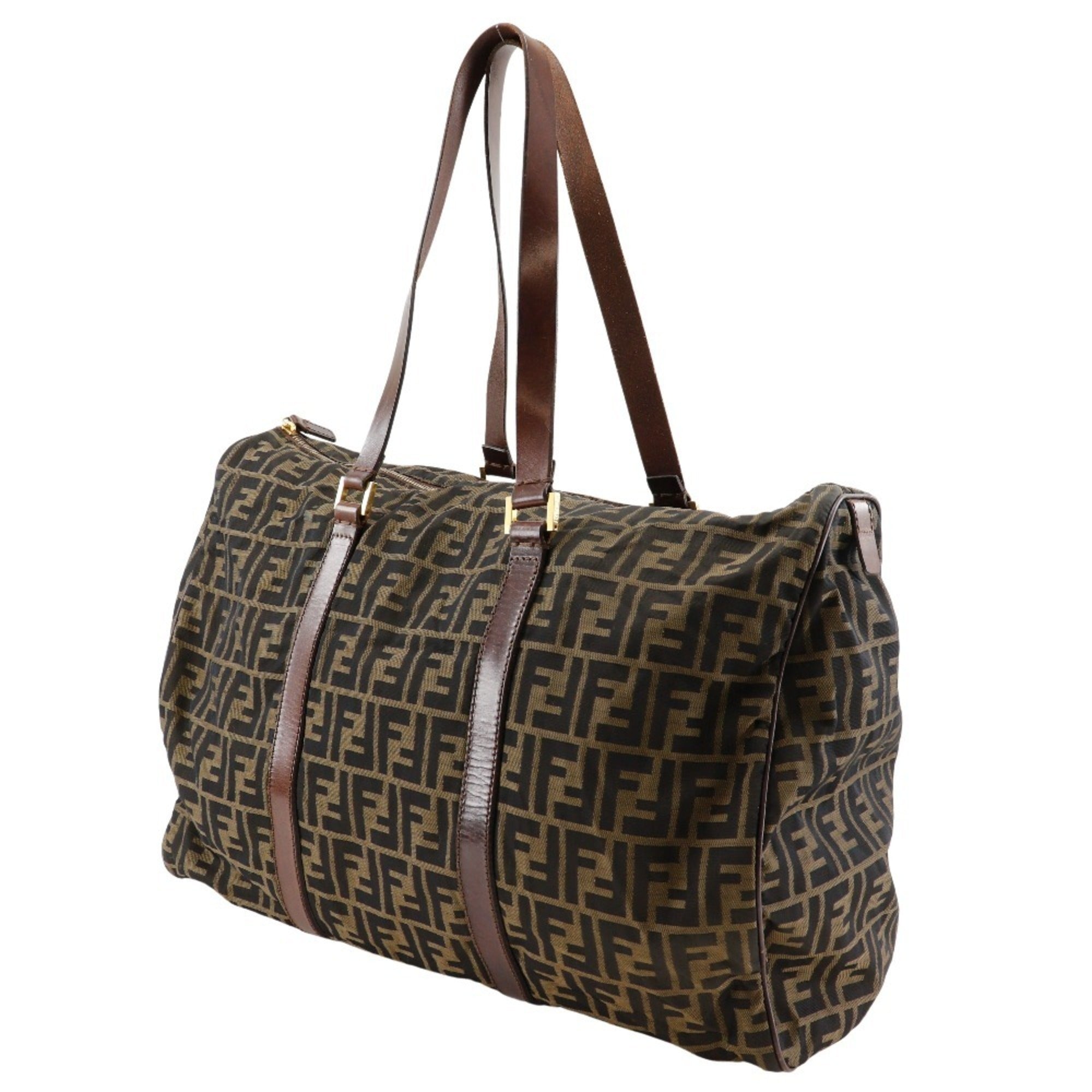 Fendi Zucca Brown Nylon Canvas Boston Bag