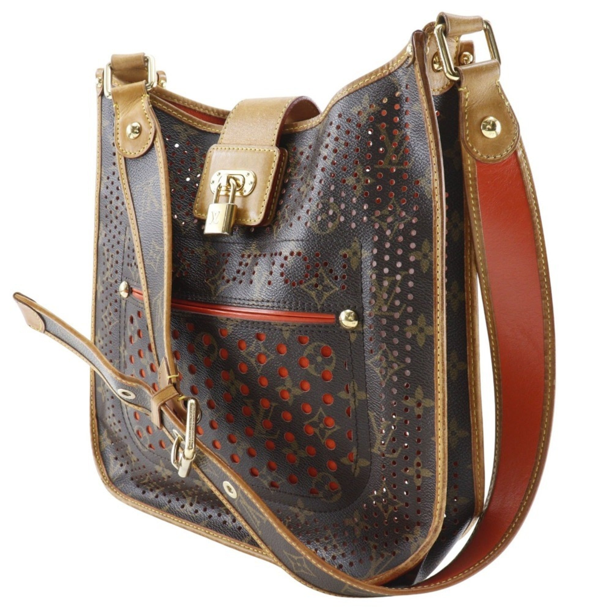 Louis Vuitton Brown Galle Orange Monogram Perforated Shoulder Bag