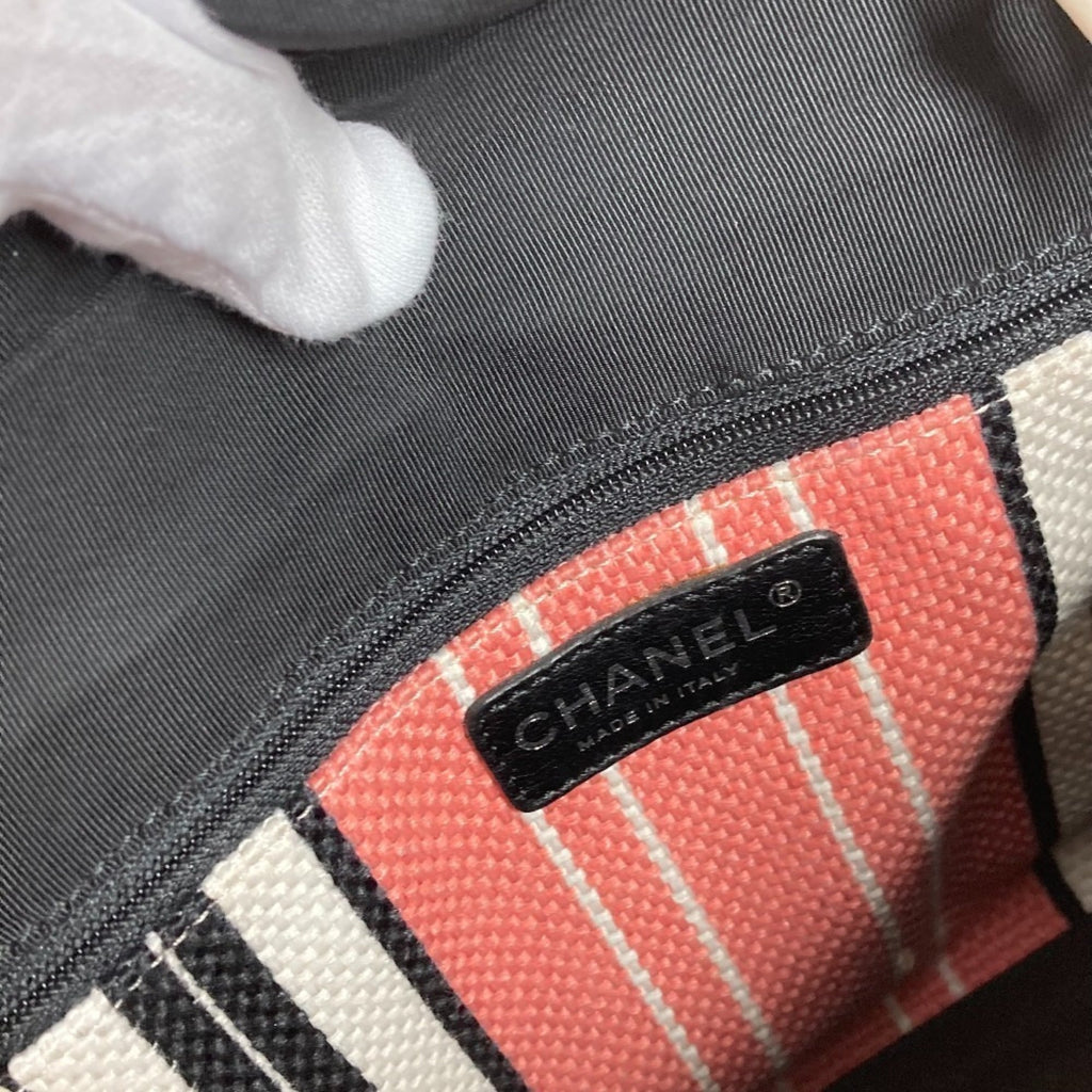 Chanel Black Pink White Canvas Leather Shoulder Bag Tote Bag