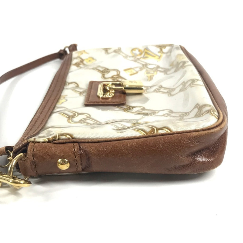 Louis Vuitton Brown White Vinyl Leather Handbag Pouch Shoulder Bag