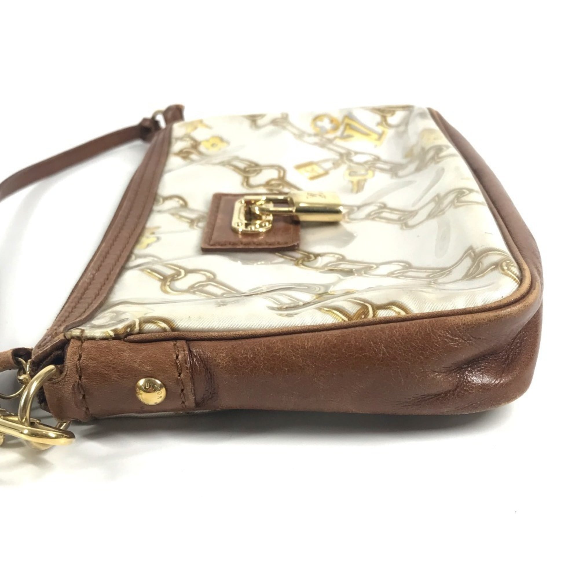 Louis Vuitton Brown White Vinyl Leather Handbag Pouch Shoulder Bag