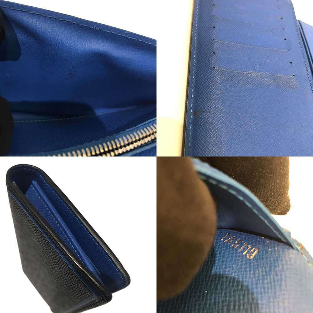 Louis Vuitton Black Blue Taiga Leather Long Wallet