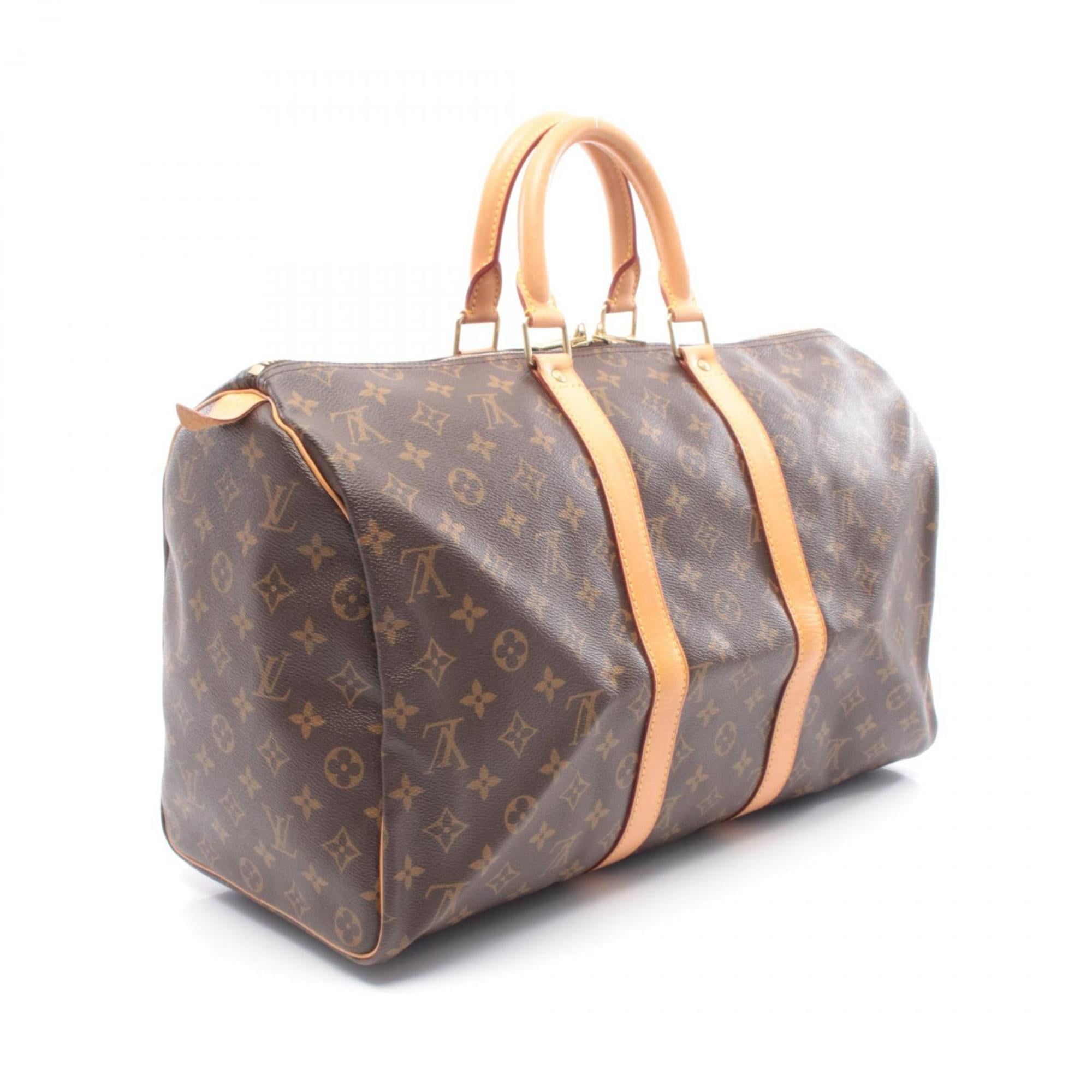 Louis Vuitton Brown Coated Canvas Leather Boston Bag Handbag