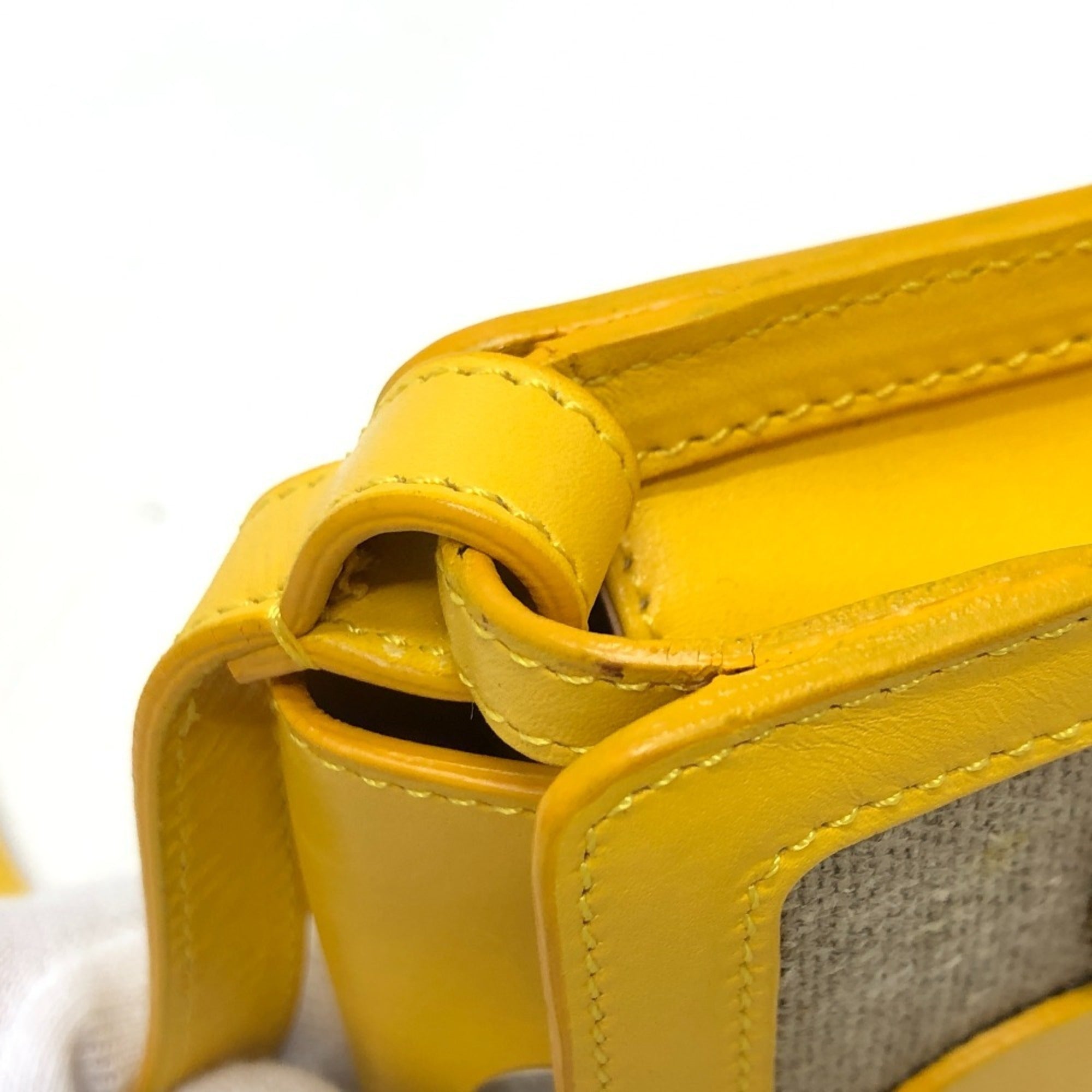 Celine Beige Yellow Leather Canvas Pochette Shoulder Bag