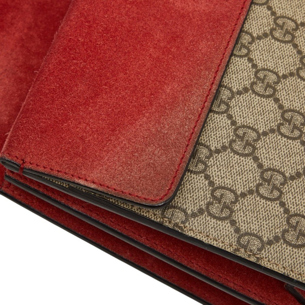 Gucci Beige Red Color Pvc Suede Shoulder Bag (Pre-Owned)