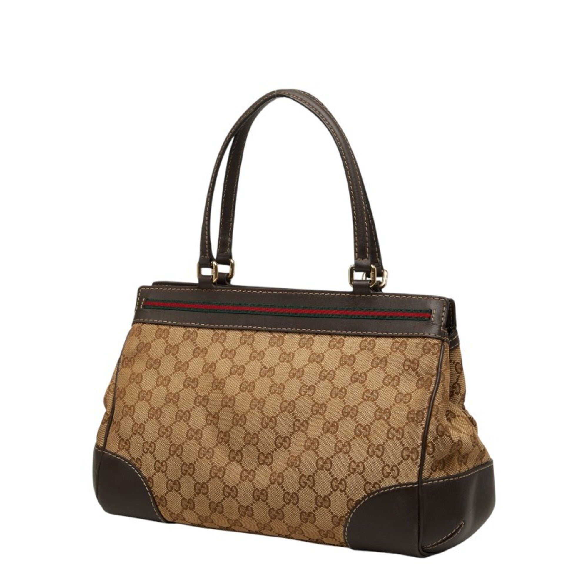Gucci Beige Leather Canvas Handbag Tote Bag (Pre-Owned)