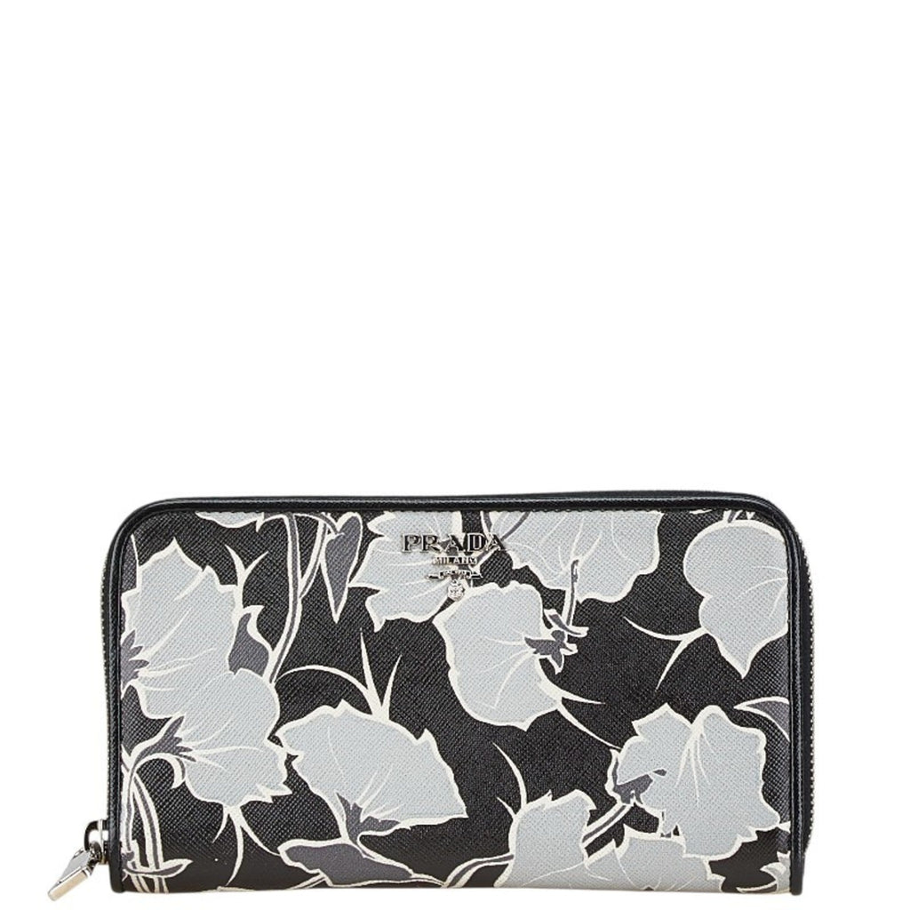Prada Saffiano Black Gray Leather Long Wallet (Bi-Fold)