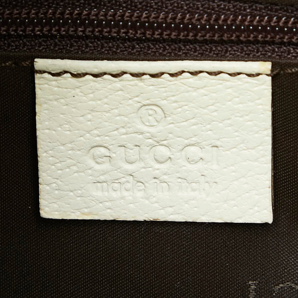 Gucci Beige White Canvas Leather Shoulder Bag (Pre-Owned)