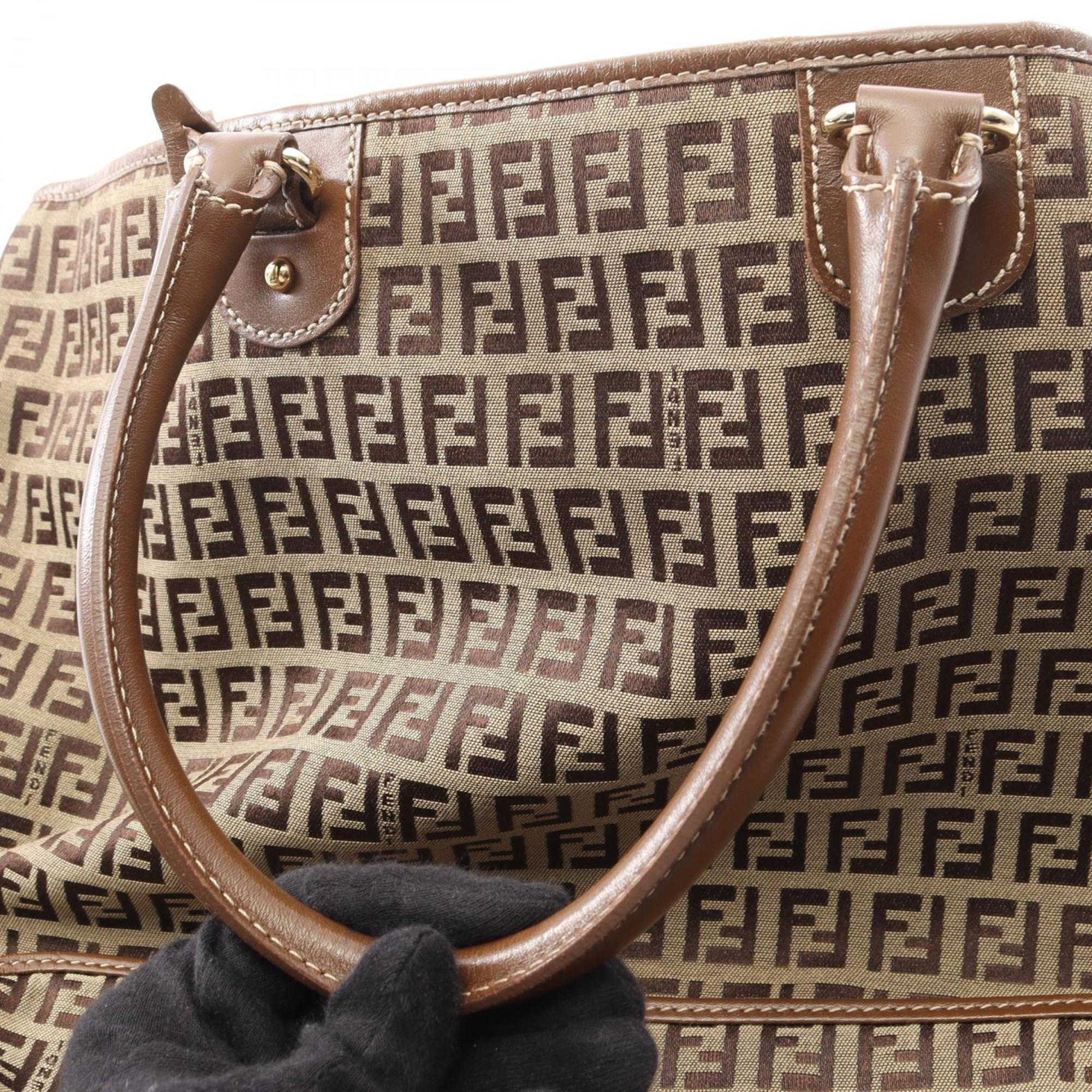 Fendi Beige Brown Canvas Leather Tote Bag