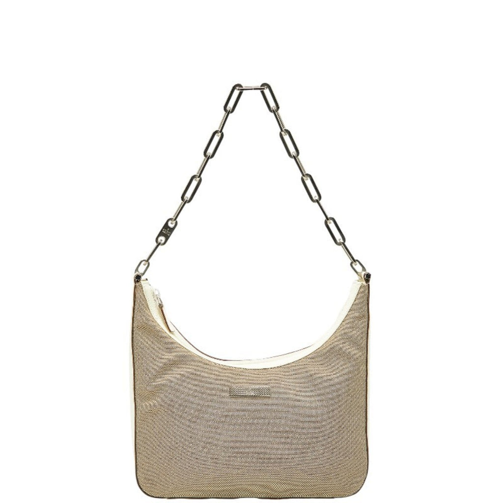 Gucci Beige White Canvas Leather Shoulder Bag (Pre-Owned)