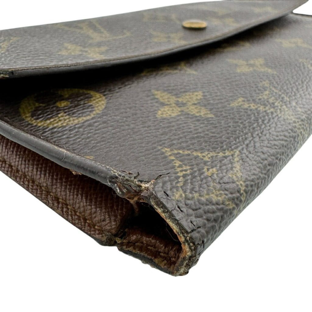 Louis Vuitton Brown Leather Long Wallet (Tri-Fold)