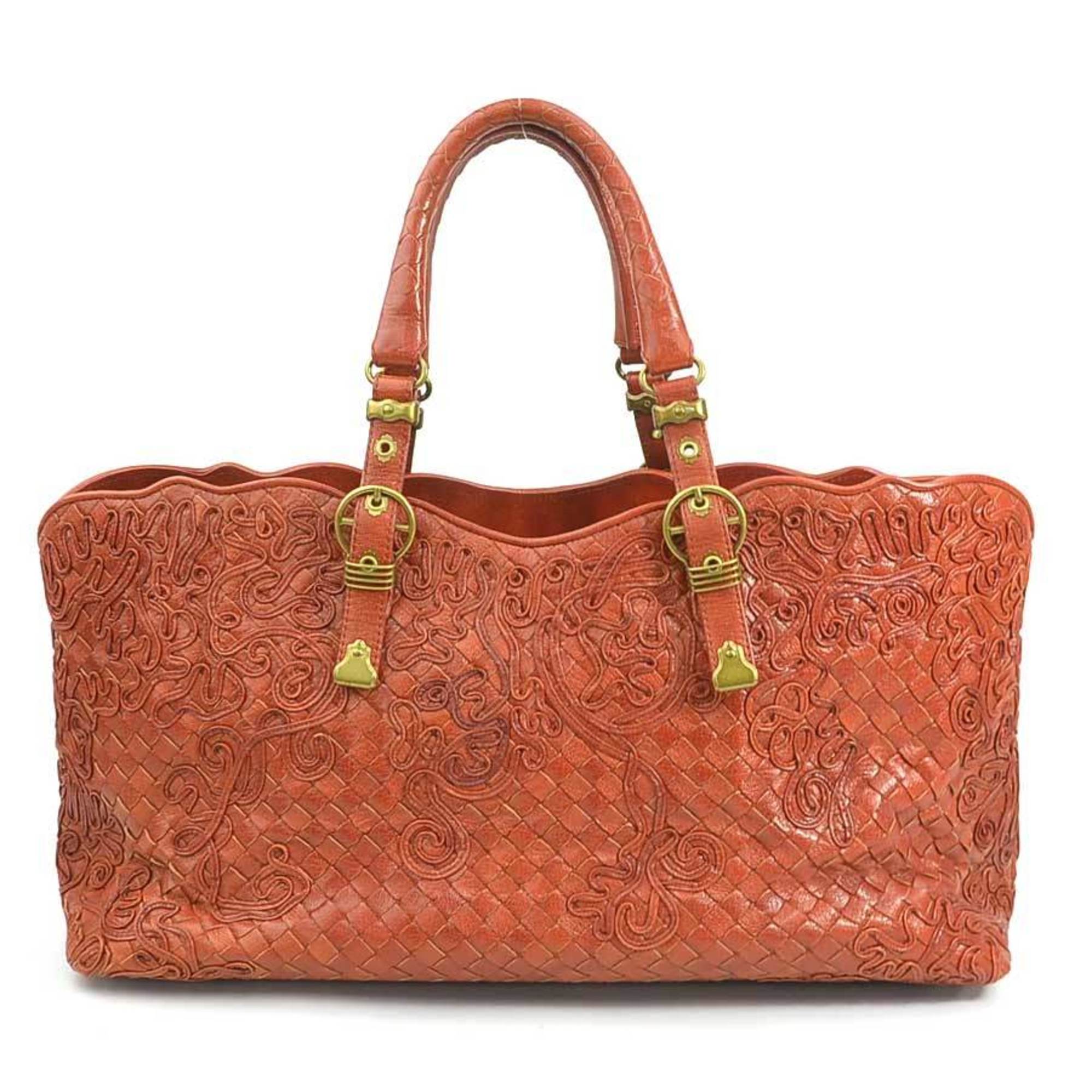 Bottega Veneta Brown Orange Intrecciato Handbag