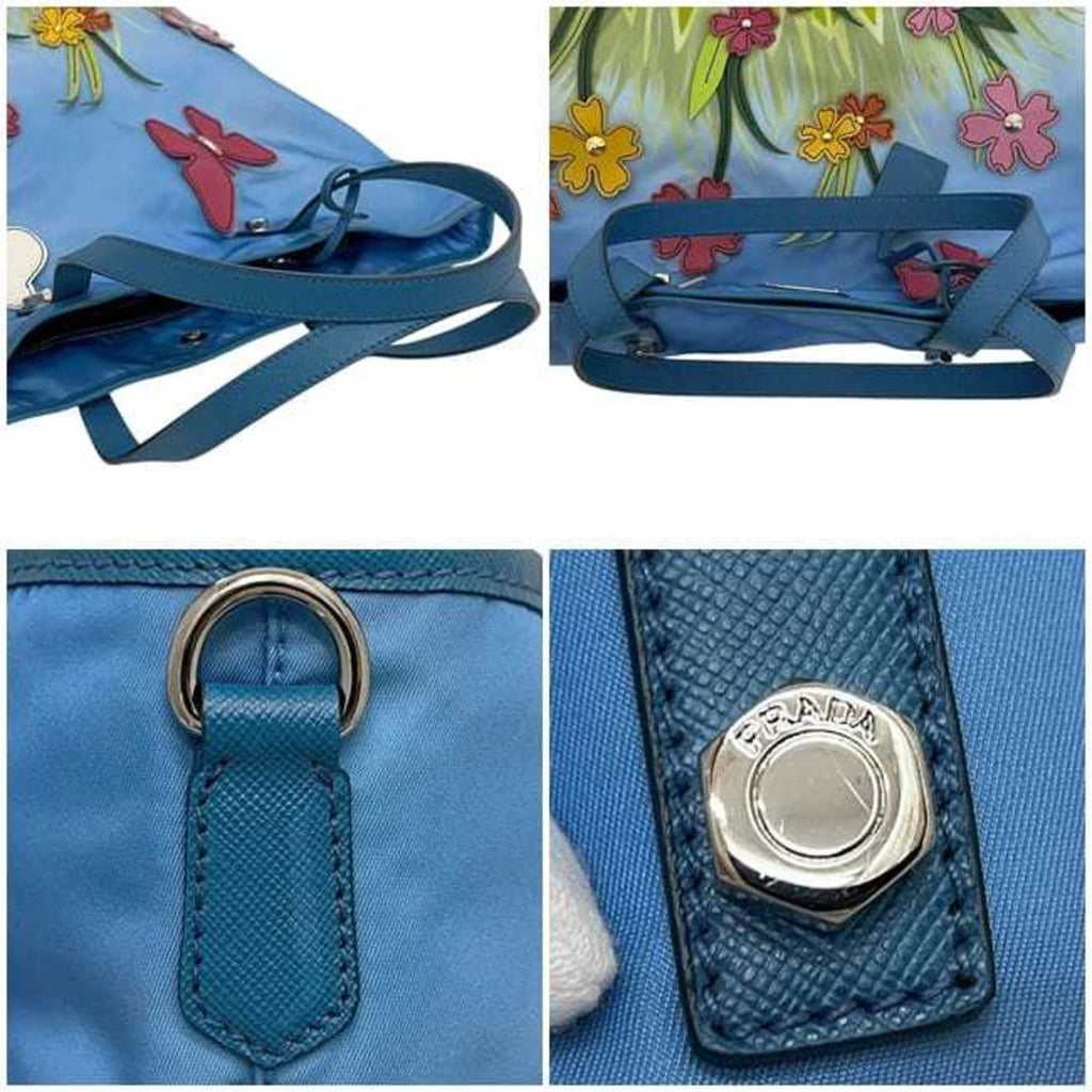 Prada Blue Light Blue Nylon Saffiano Triangle Tote Bag
