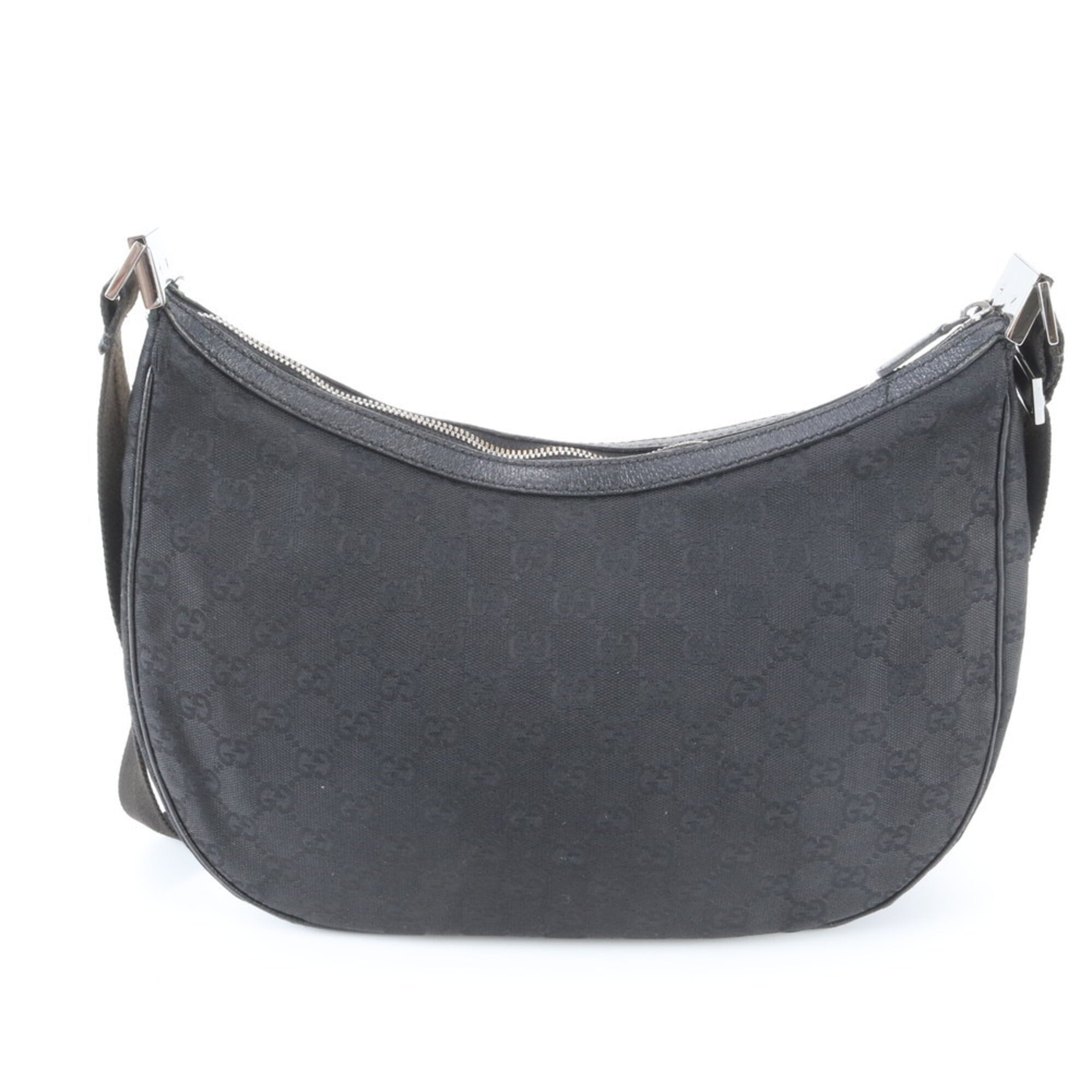 Gucci Black Leather Canvas Handbag Shoulder Bag Tote Bag (Pre-Owned)