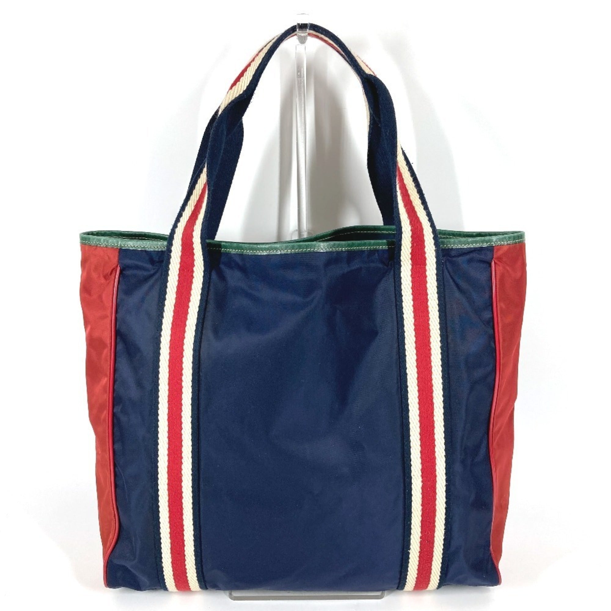 Gucci Navy Red Color Nylon Shoulder Bag Tote Bag (Pre-Owned)