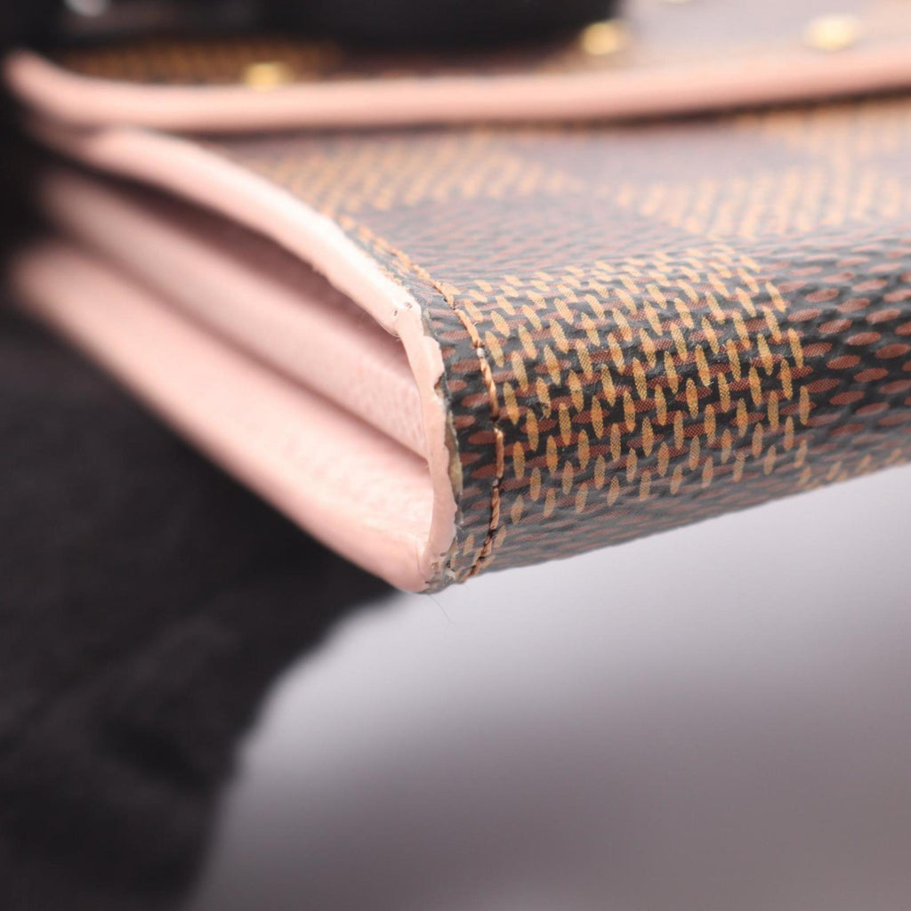 Louis Vuitton Brown Damier Canvas Pink Coated Canvas Long Wallet