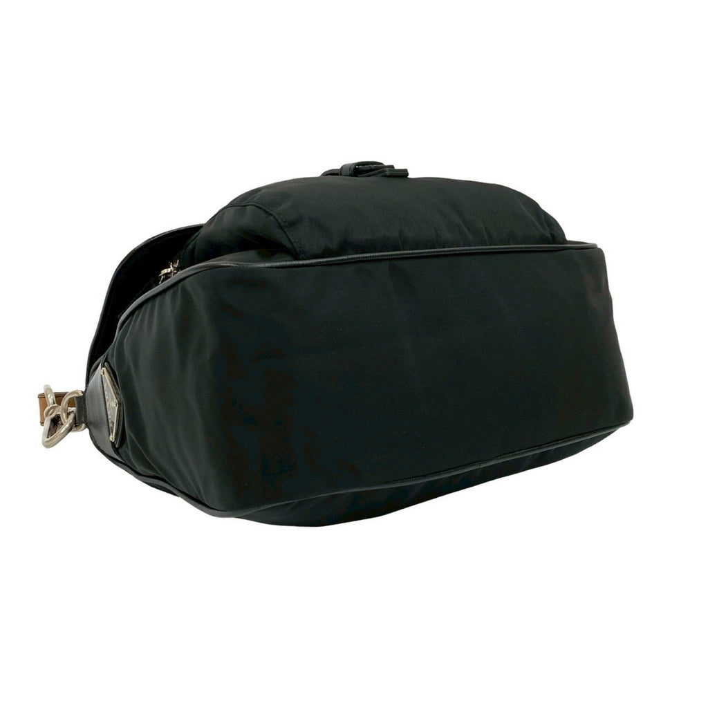 Prada Black Brown Leather Nylon Handbag Shoulder Bag