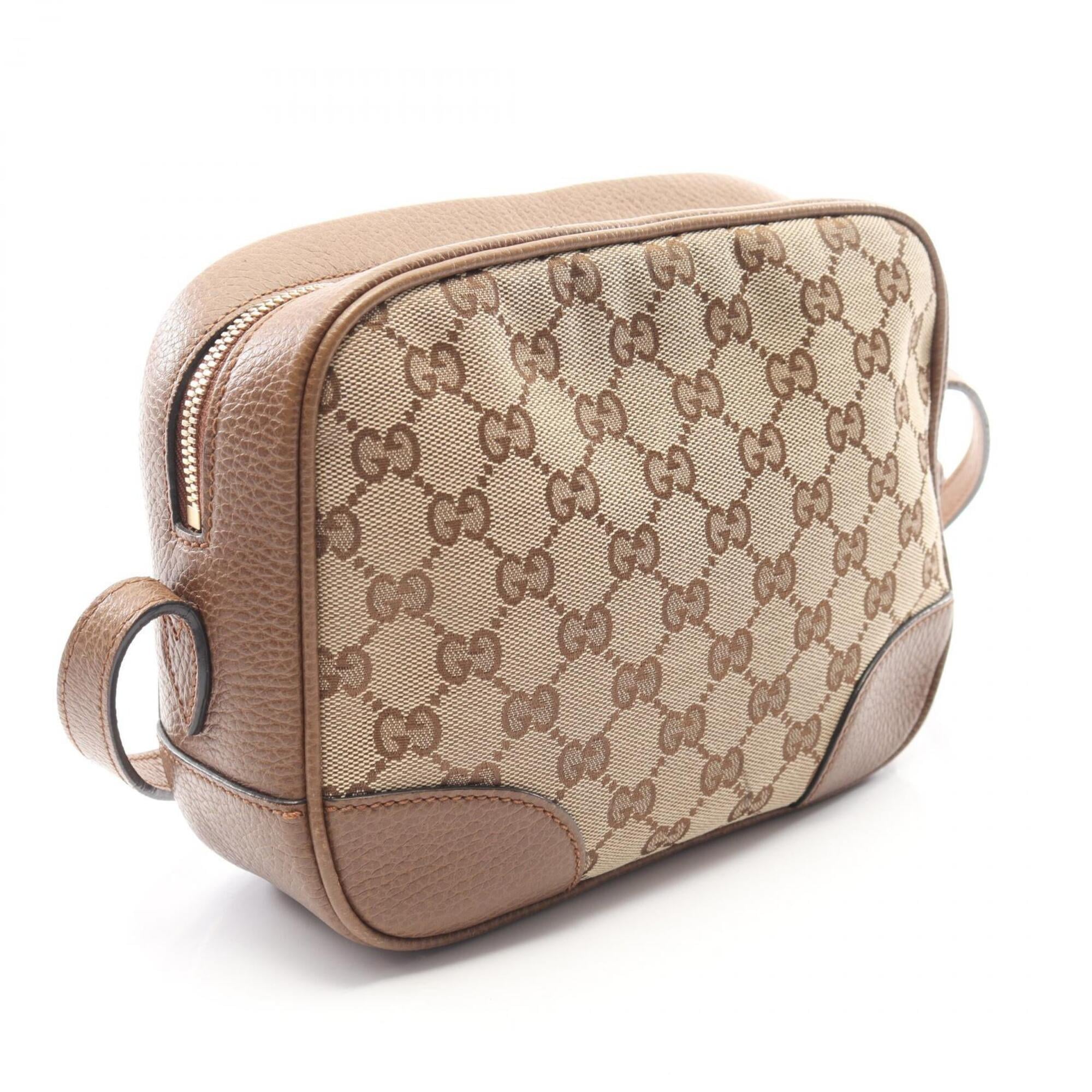 Gucci Beige Brown Canvas Leather Handbag Shoulder Bag (Pre-Owned)