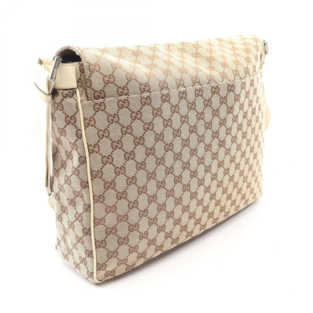 Gucci Beige Ivory Canvas Leather Handbag Shoulder Bag (Pre-Owned)