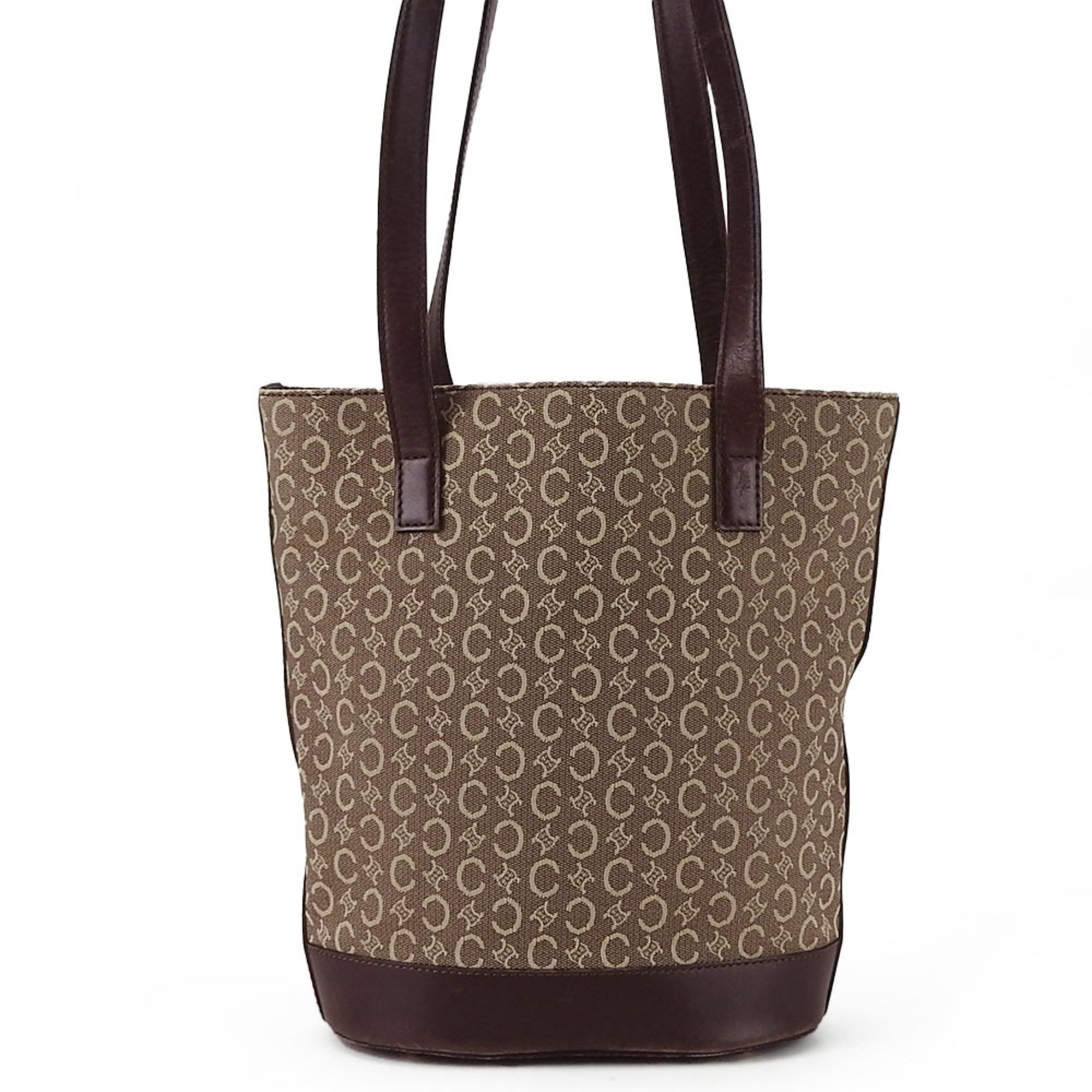 Celine Beige Dark Brown Canvas Leather Tote Bag