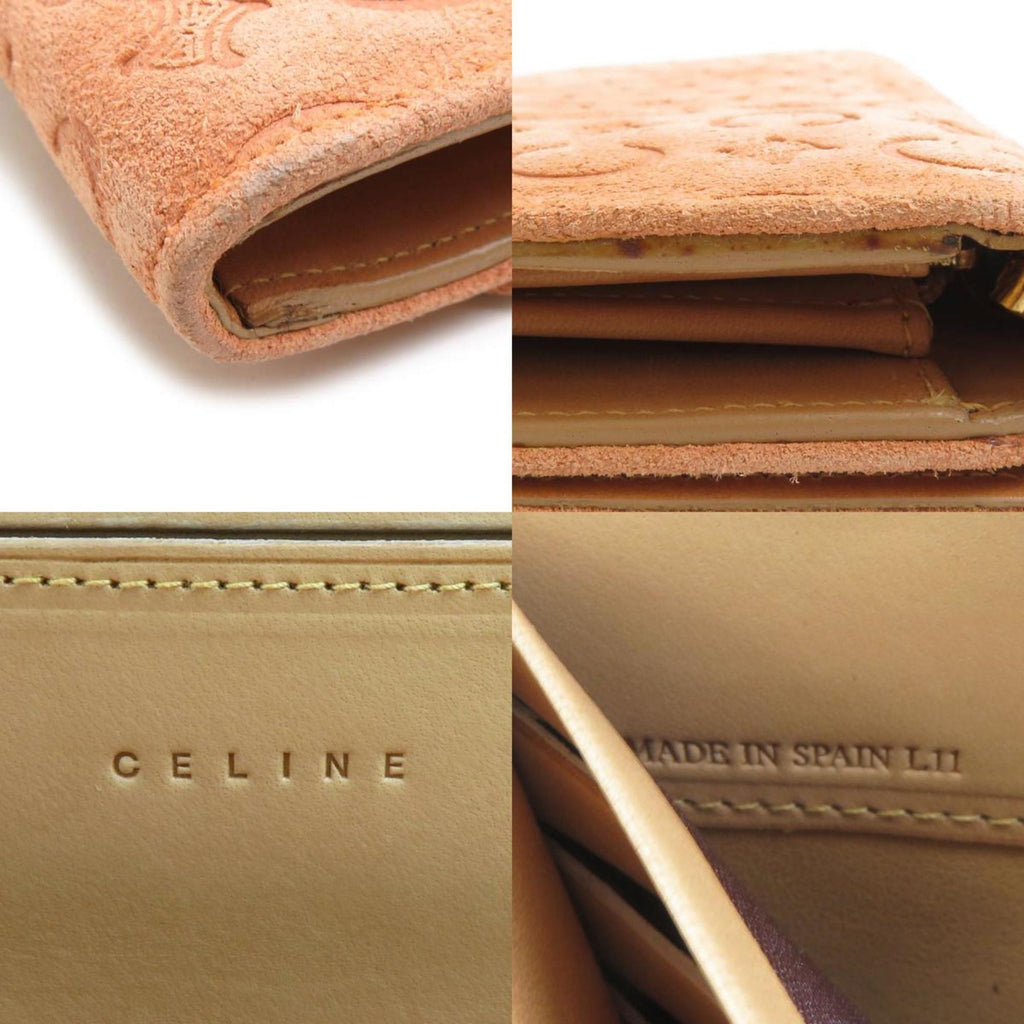Celine Beige Orange Suede Long Wallet (Bi-Fold)