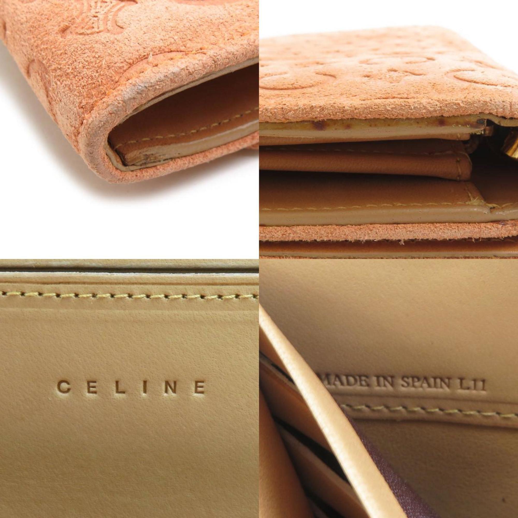 Celine Beige Orange Suede Long Wallet (Bi-Fold)
