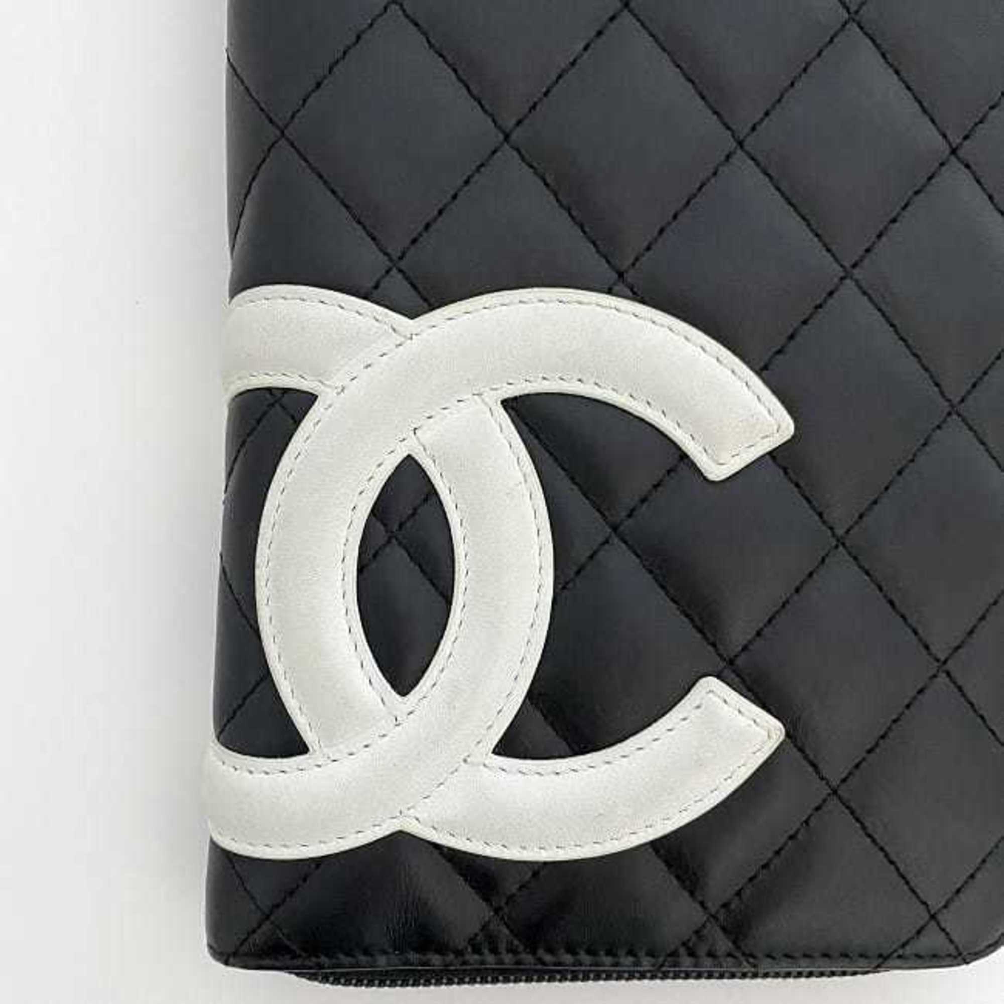Chanel Black White Leather Long Wallet (Bi-Fold)
