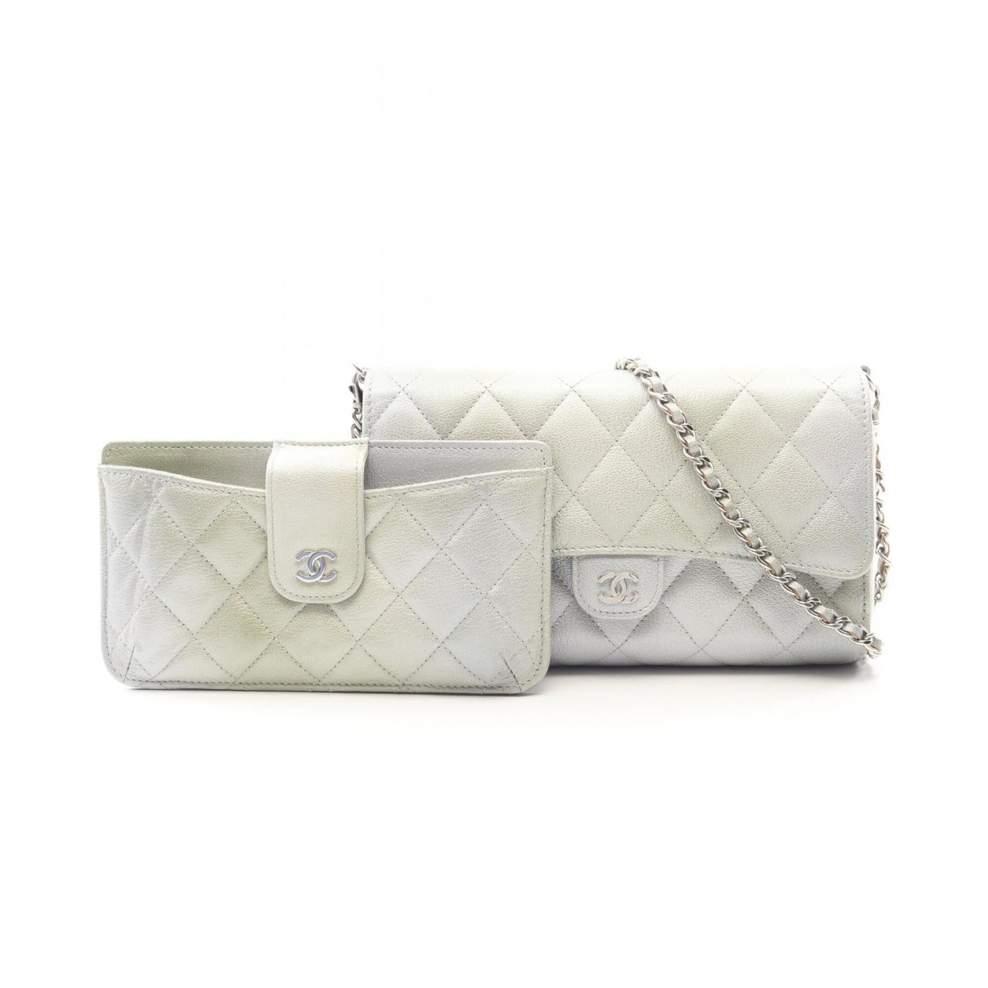 Chanel Green Silver Grained Calfskin Handbag Pouch Shoulder Bag