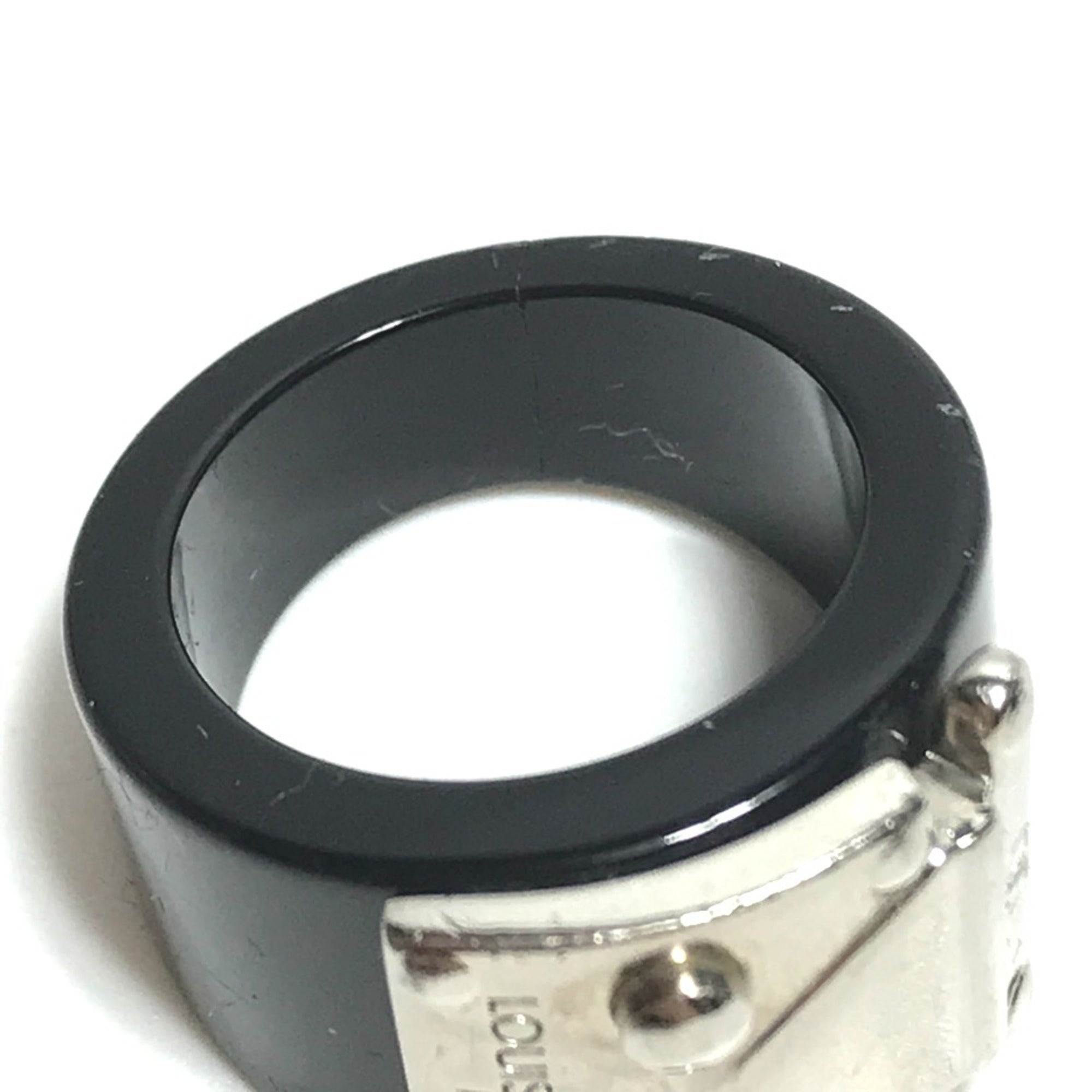 Louis Vuitton Silver Black Plastic Band Ring