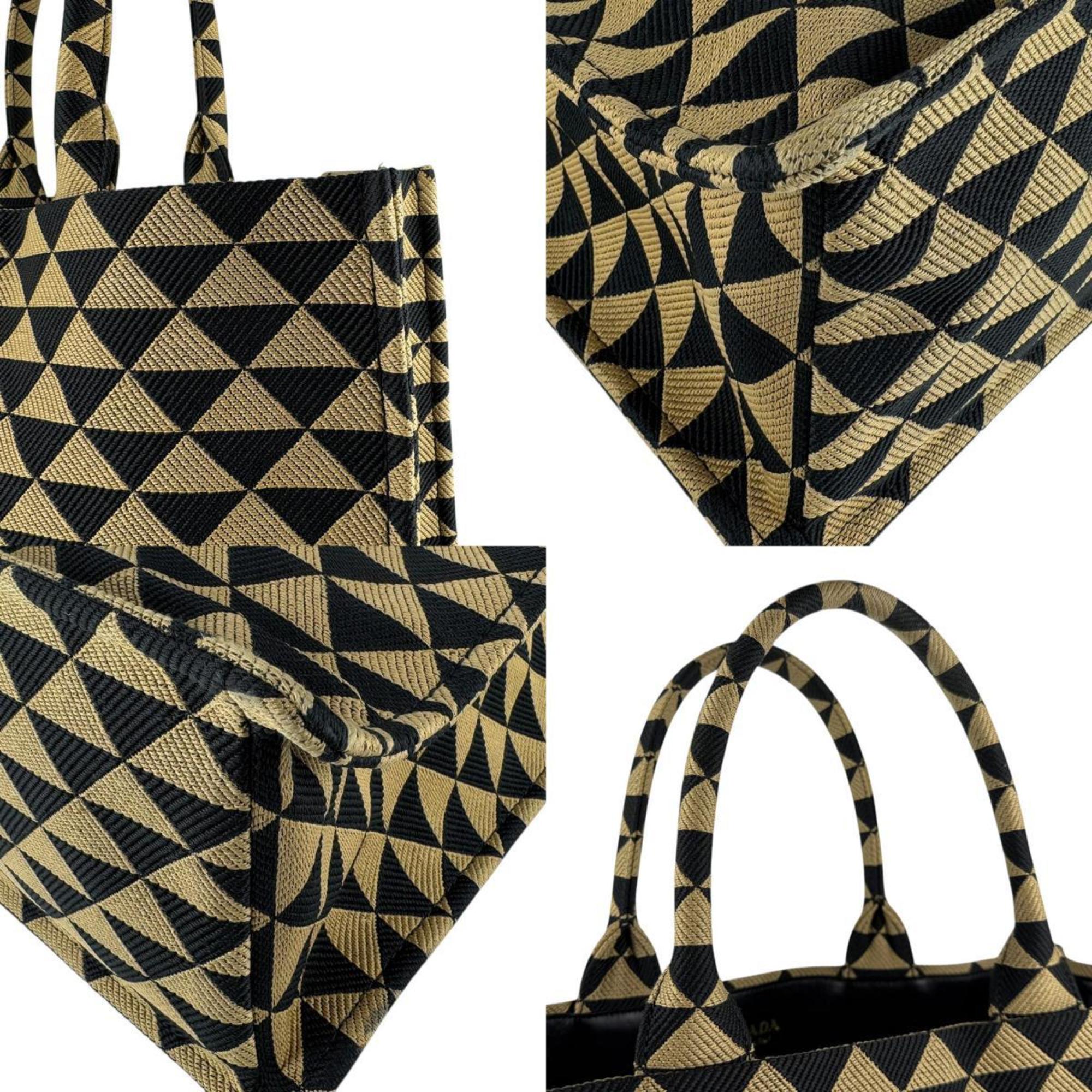 Prada Beige Black Canvas Handbag Tote Bag
