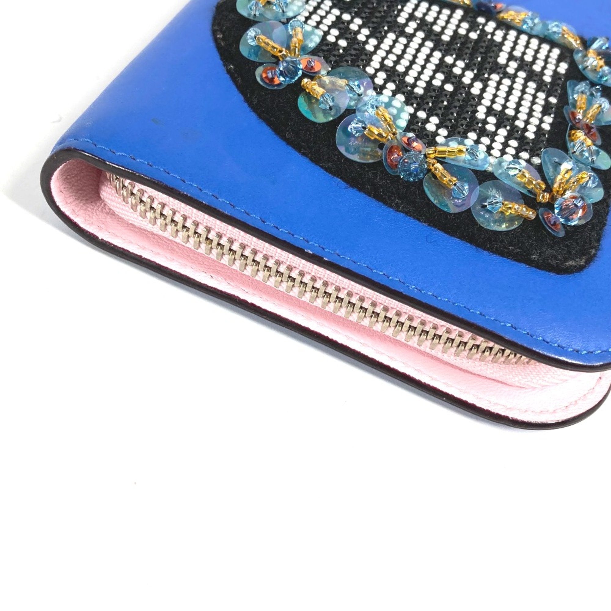 Christian Dior Blue Leather Long Wallet (Bi-Fold) (Pre-Owned)