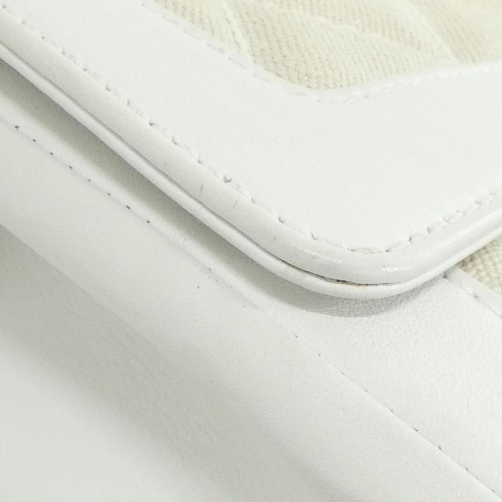 Chanel Beige White Canvas Leather Handbag