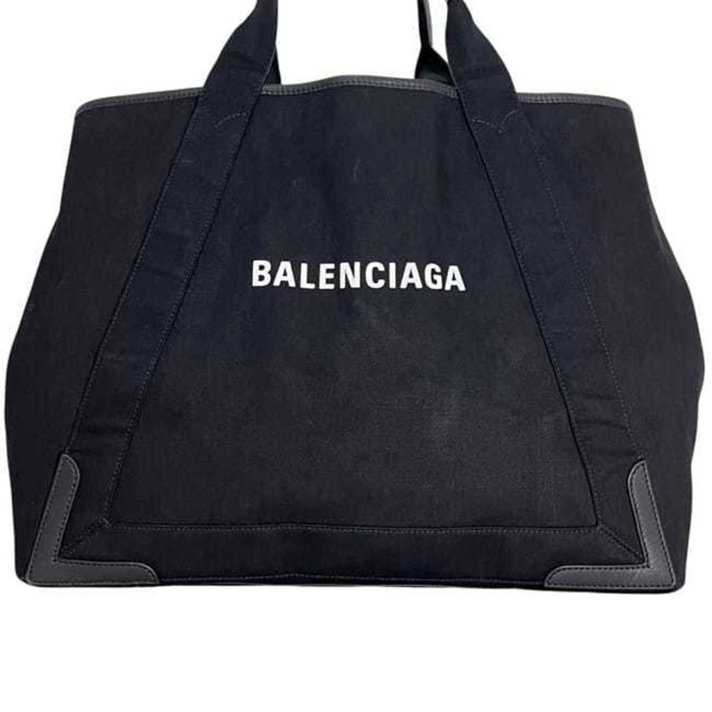 Balenciaga Black Cotton Canvas Leather Tote
