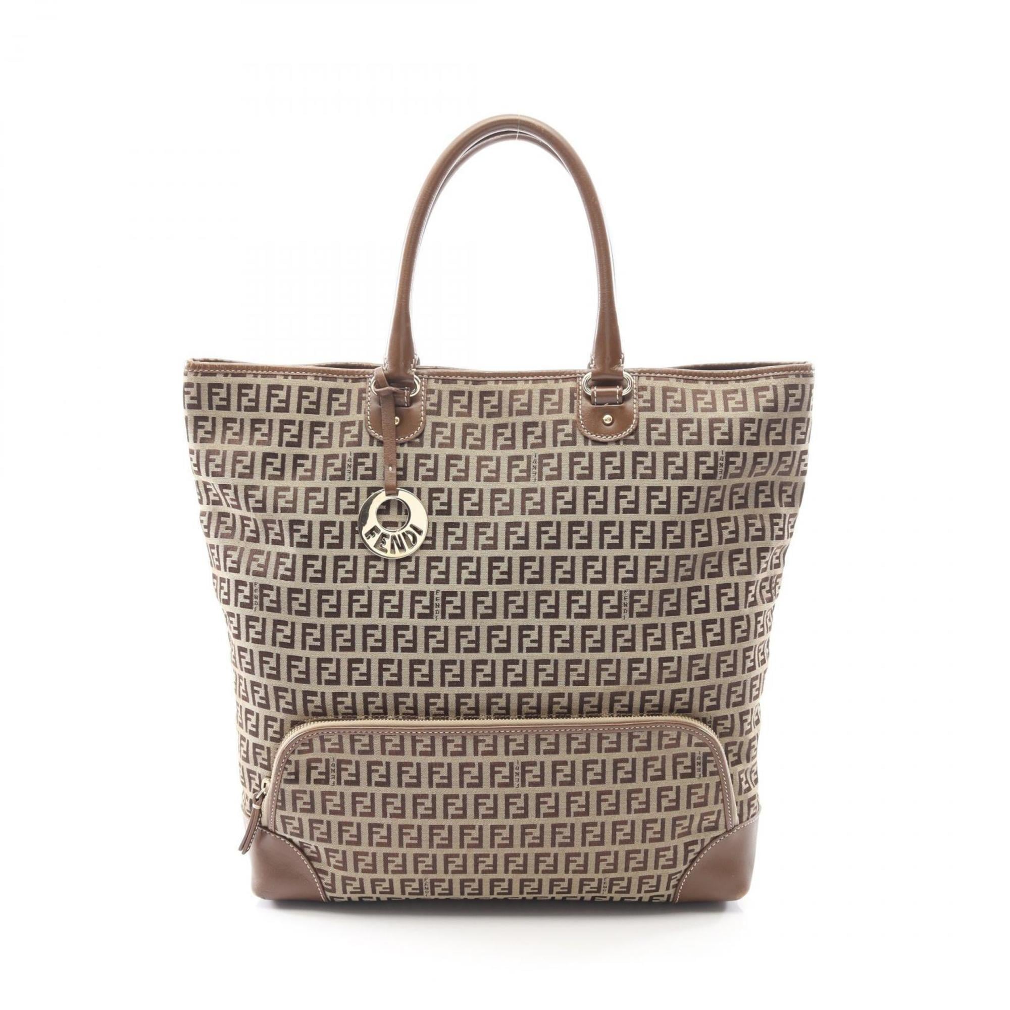 Fendi Beige Brown Canvas Leather Tote Bag