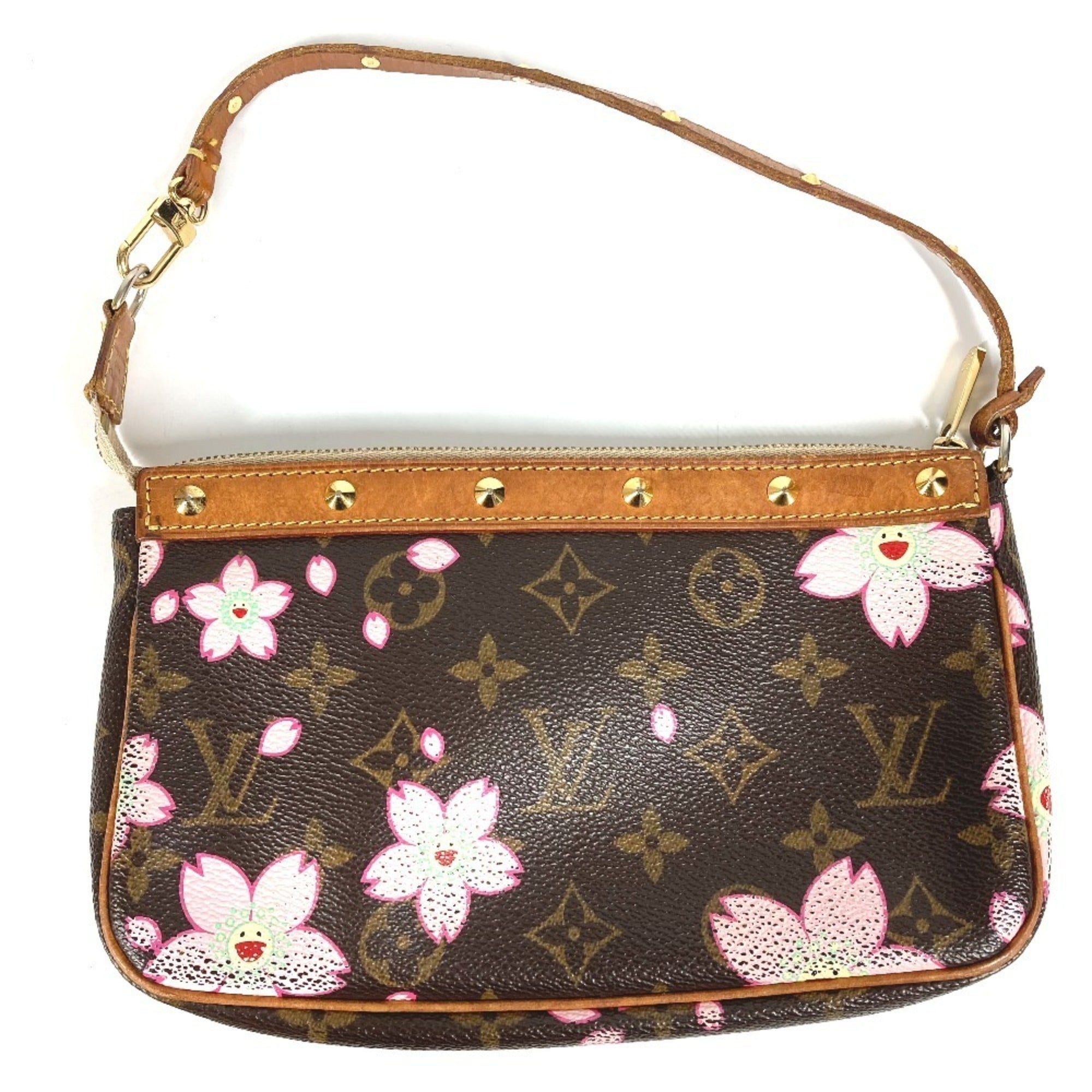 Louis Vuitton Brown Pink Monogram Cherry Blossom Handbag Pouch Shoulder Bag